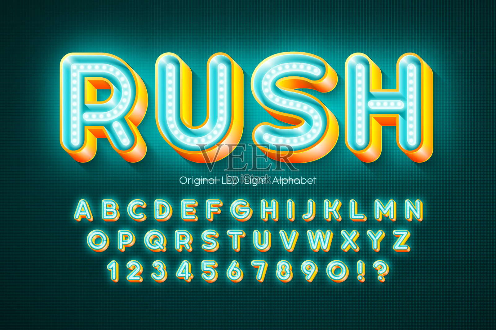 LED灯3d字母表，特别发光的现代类型。插画图片素材