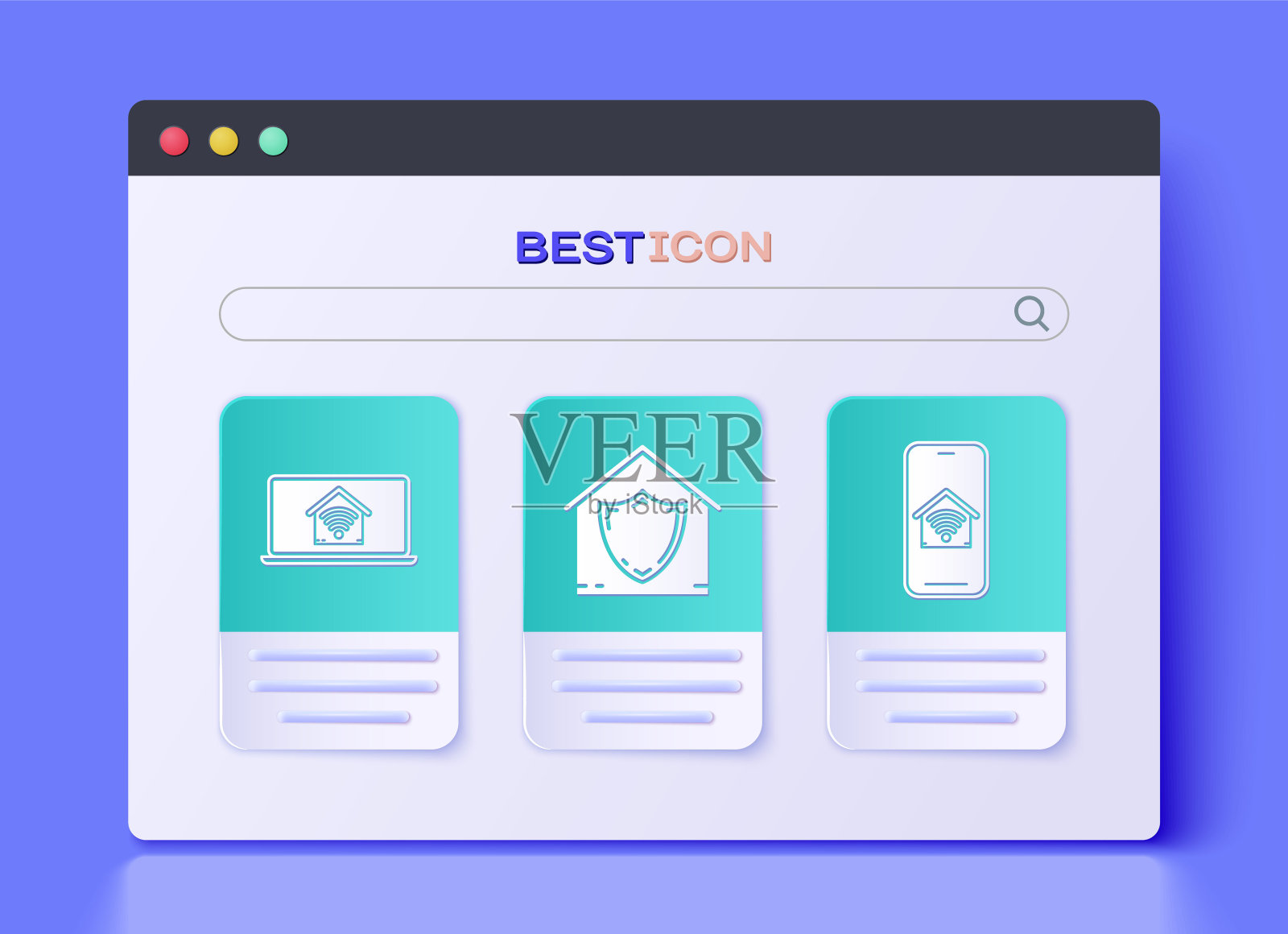 Set House under protection, notebook with smart home with wi-fi and Mobile phone with smart home with wi-fi icon。向量图标素材