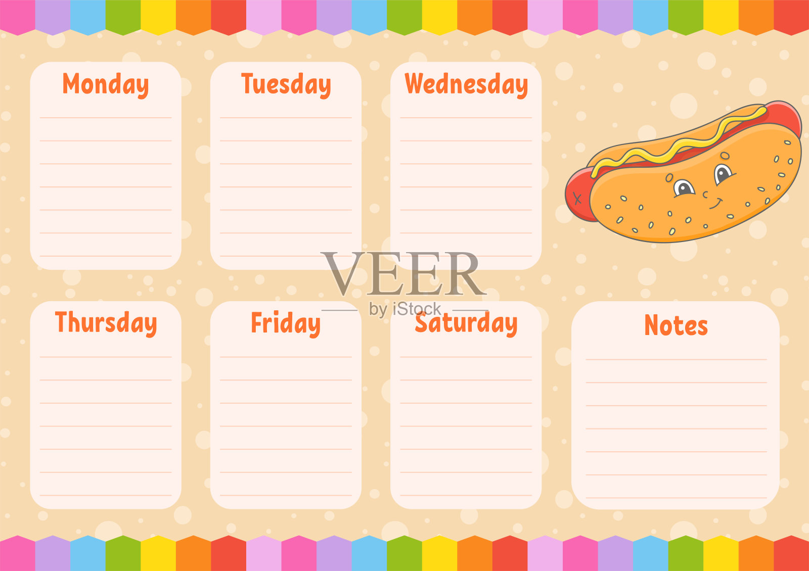 学校的日程安排。男生的时间表。空的模板。每周计划员和笔记。孤立的颜色矢量插图。卡通人物。插画图片素材