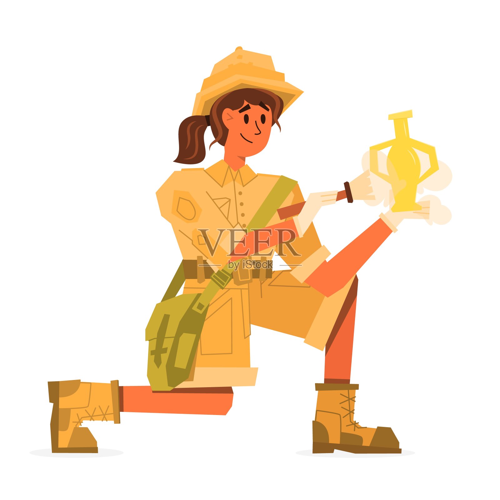 旗帜考古学家在形式显示双耳罐插画图片素材