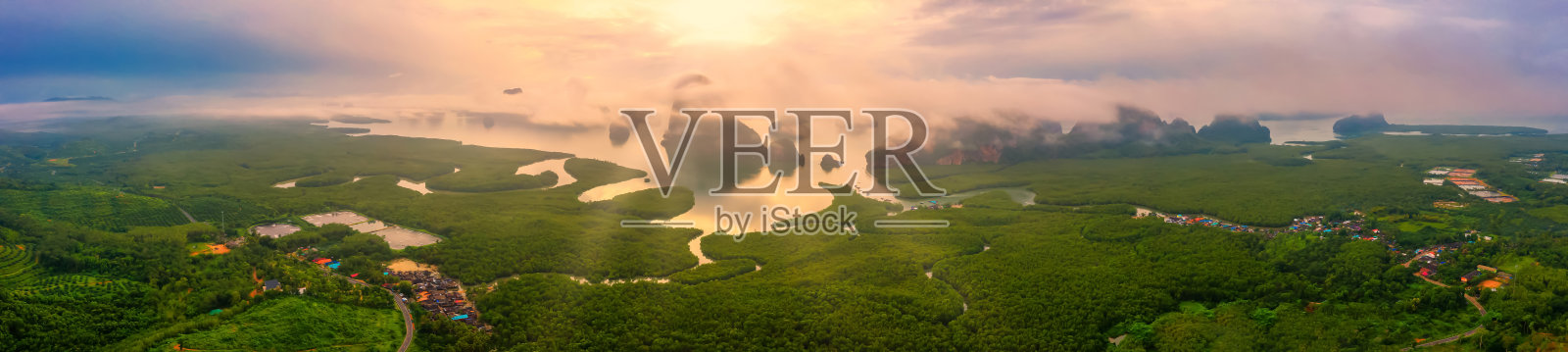 攀雅湾鸟瞰图在samenang Chee观点在日出，攀雅，泰国照片摄影图片