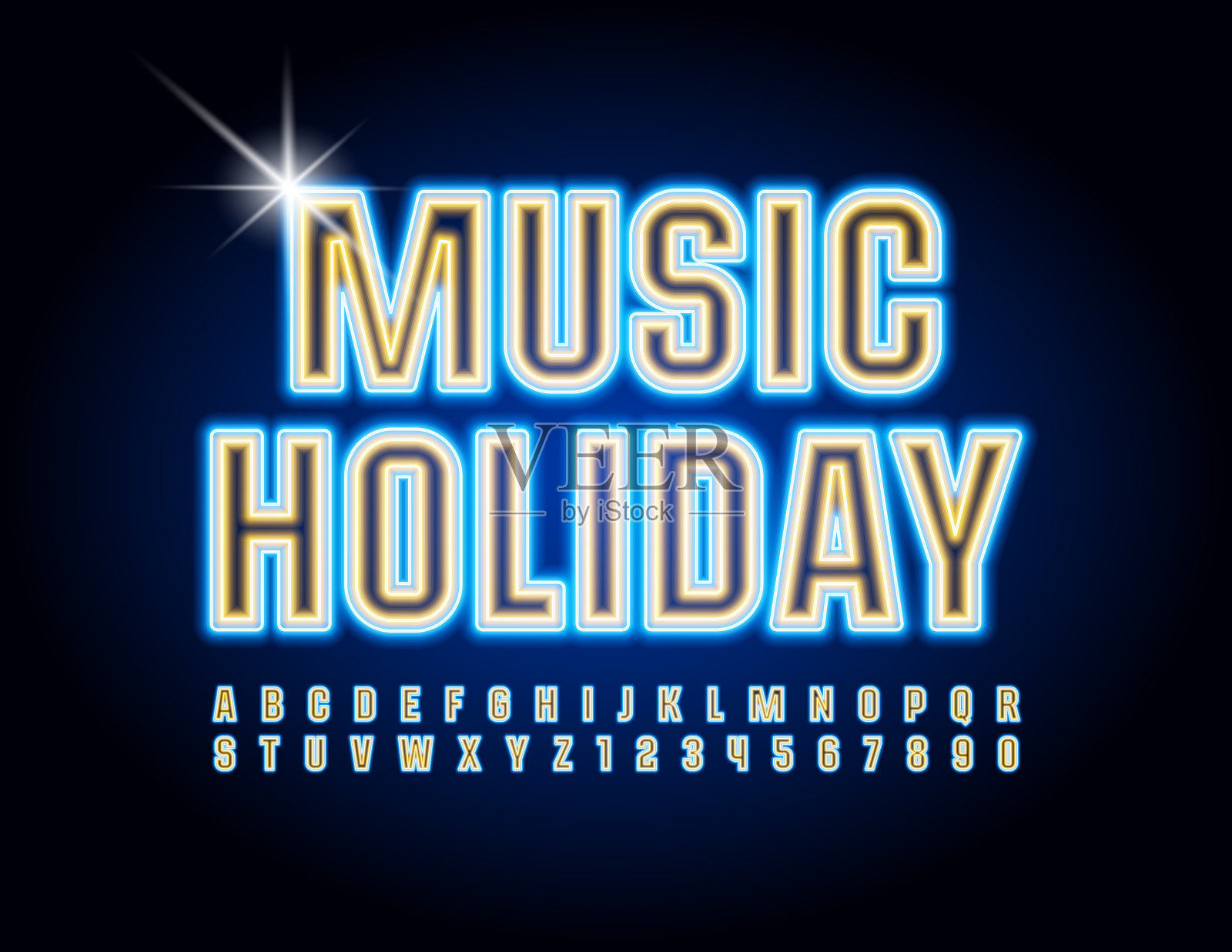 矢量活动海报音乐假日。霓虹电子字母和数字设计元素图片