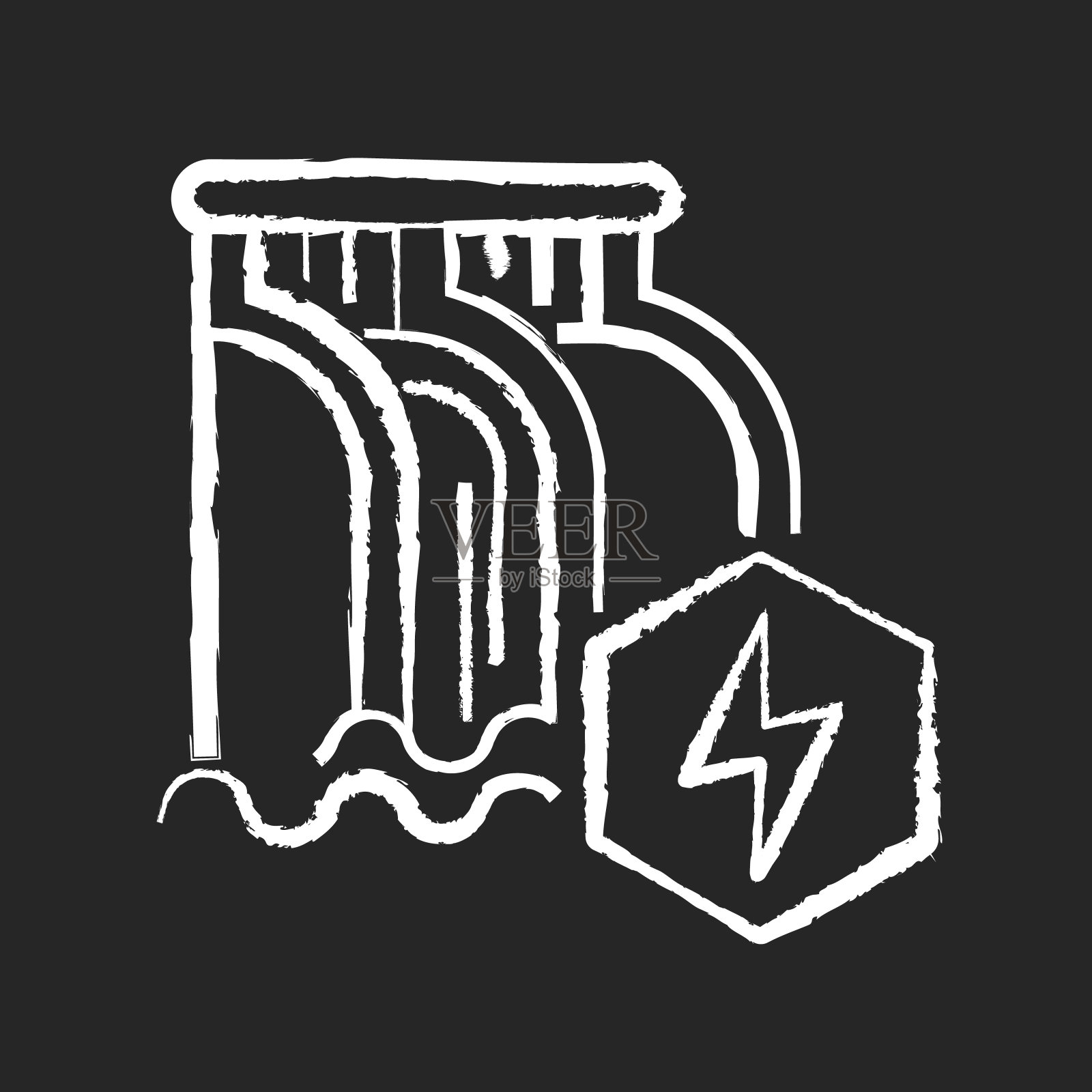 水电站粉笔白色图标在黑色背景图标素材