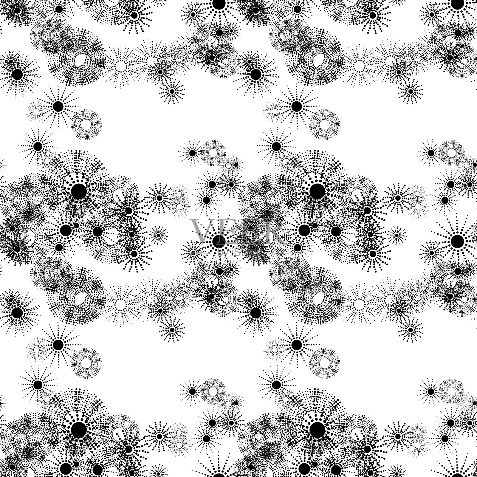 幻想凌乱的无缝图案与点缀的太阳爆发曼陀罗插画图片素材