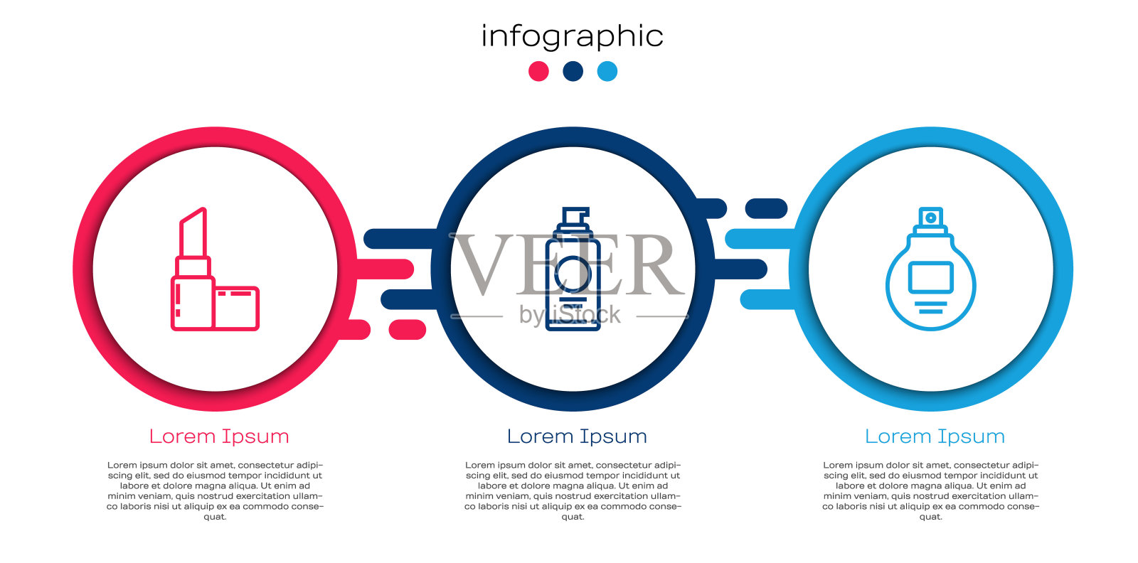 设置线条口红，喷雾可以用于发胶和香水。业务信息模板。向量设计模板素材
