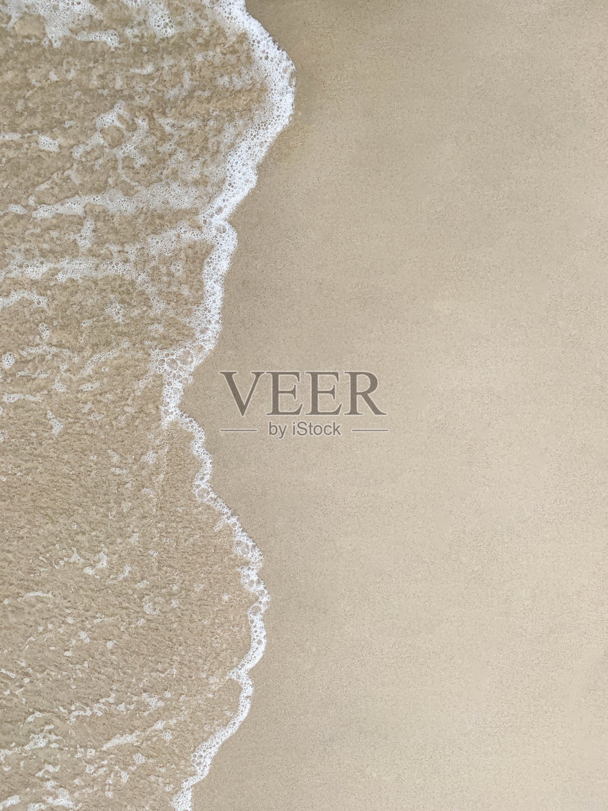 在海滩的左侧有海水的泡沫和复制空间。照片摄影图片