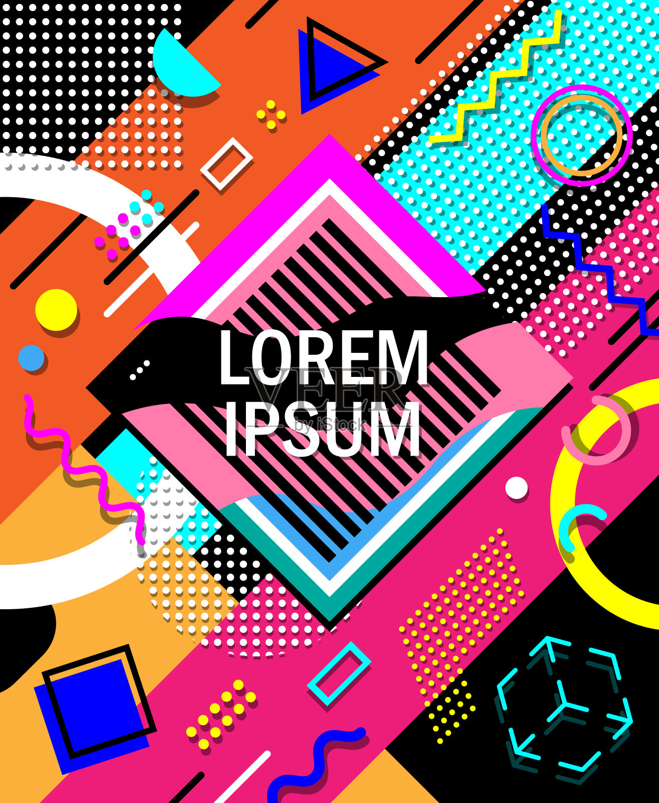 造型几何背景俏皮设计，抽象几何背景设计模板图形，彩色几何造型图案设计模板素材