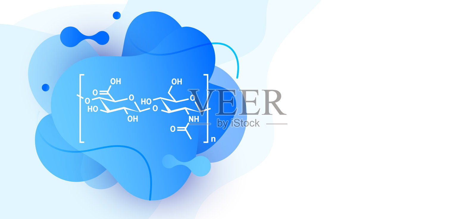 透明质酸的分子结构与液体液体形状的白色背景。矢量图插画图片素材