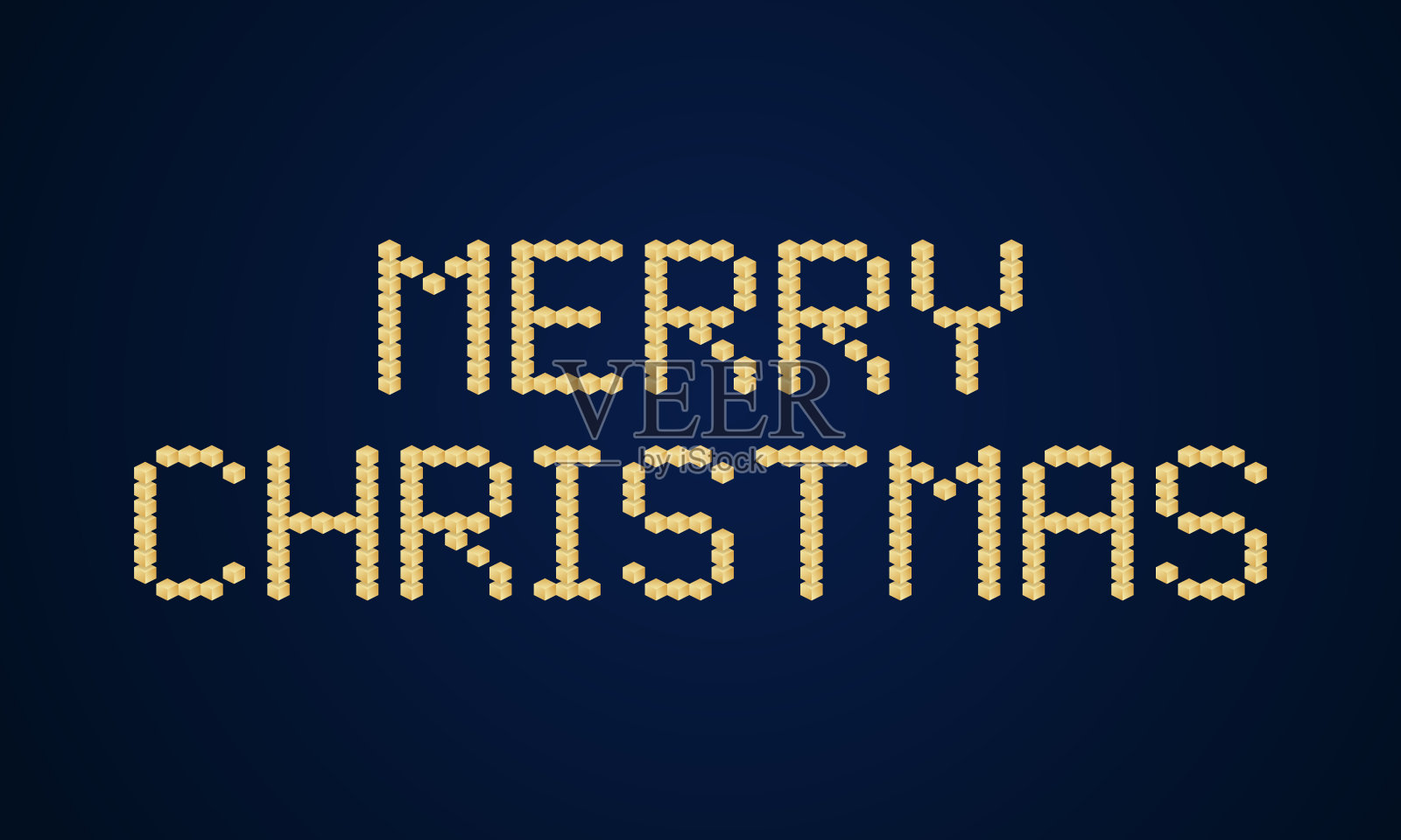 金色圣诞快乐向量块排版。节日贺卡插图。几何圣诞海报像电子记分牌。插画图片素材