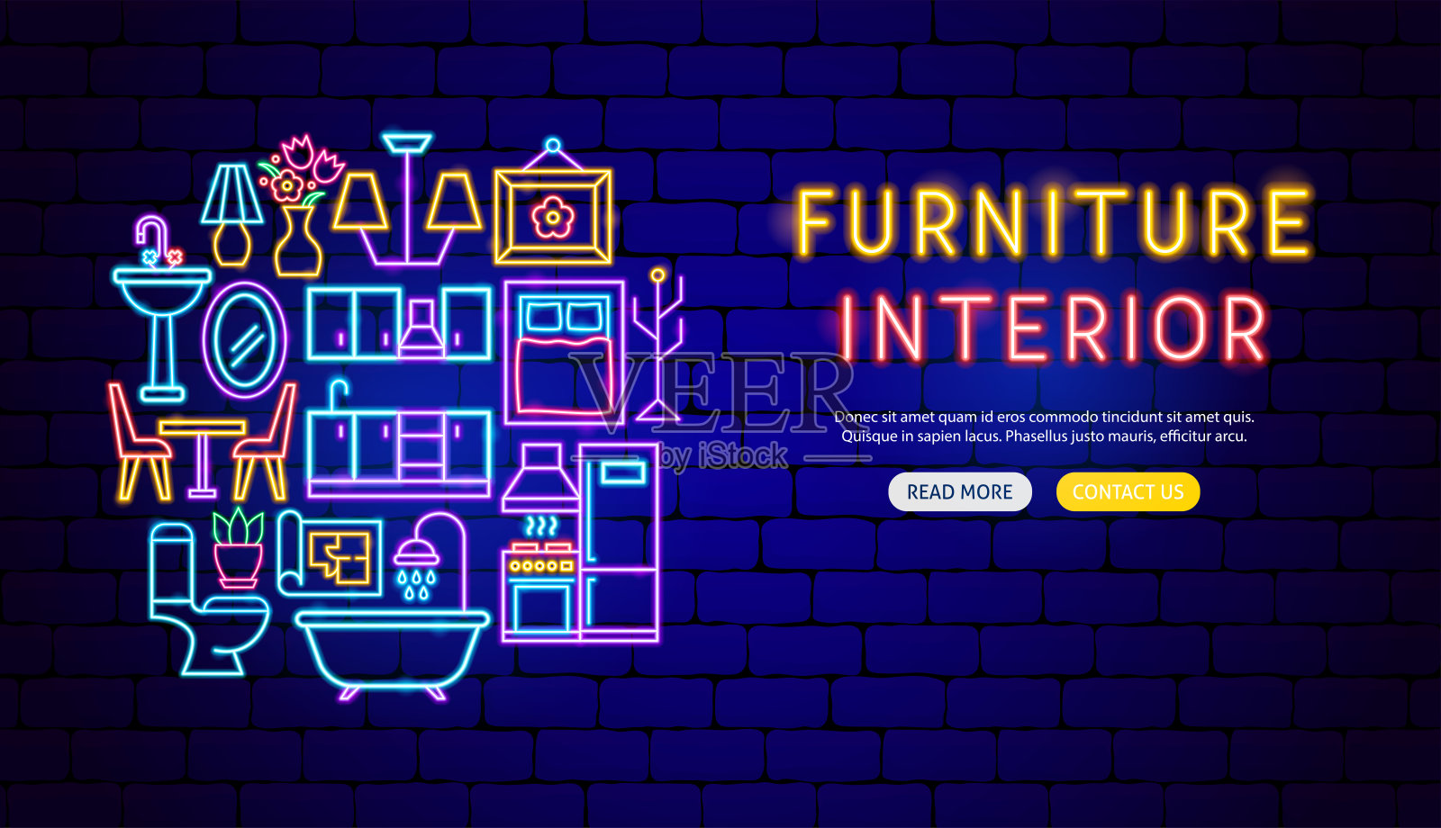 家具霓虹灯banner设计插画图片素材