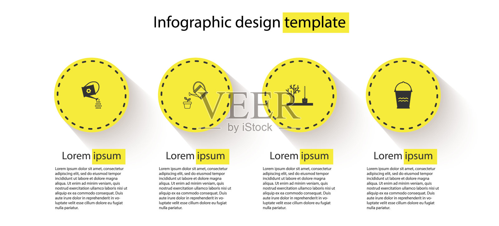 设置喷壶、栽树地和水桶。业务信息模板。向量设计模板素材