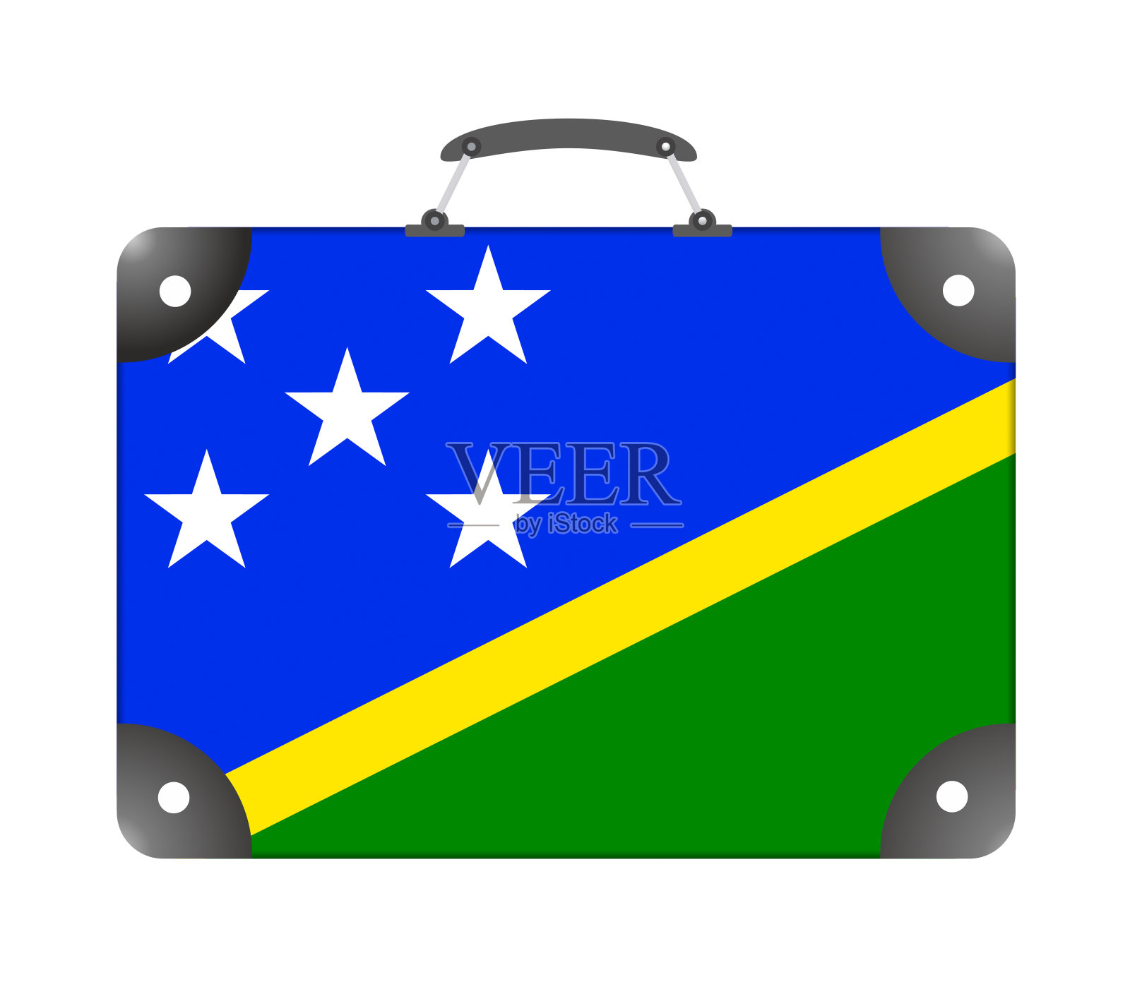 以白色为背景的旅行箱形式的所罗门群岛国旗插画图片素材