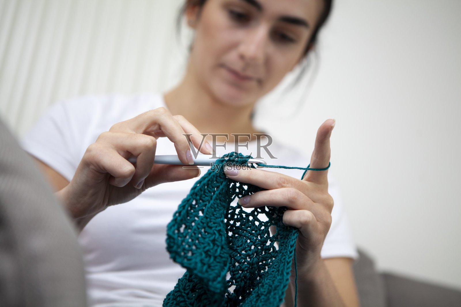 特写的手做钩针照片摄影图片