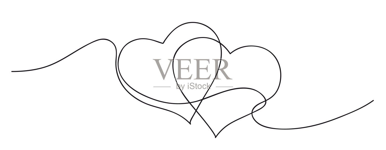 的心。连续的线条艺术绘画。友谊和爱情的概念。永远最好的朋友。黑白矢量插图插画图片素材