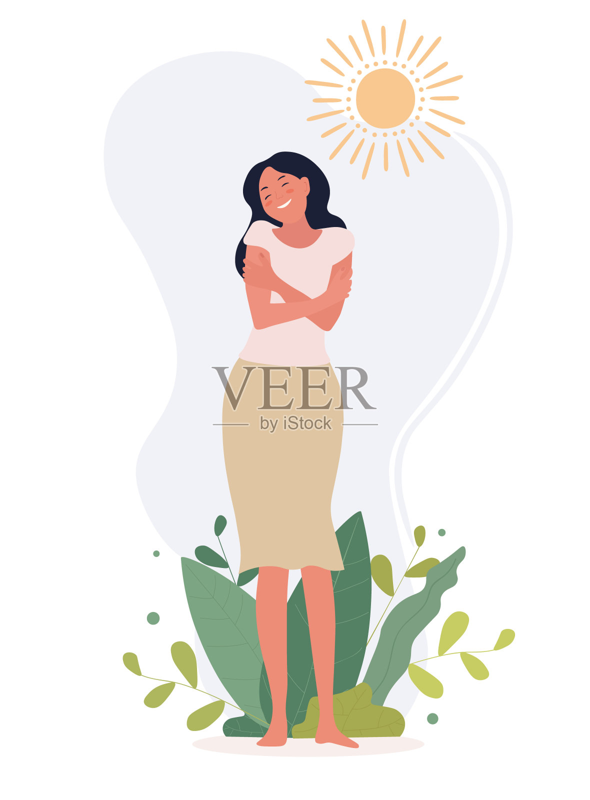 爱自己的概念，女人拥抱自己插画图片素材