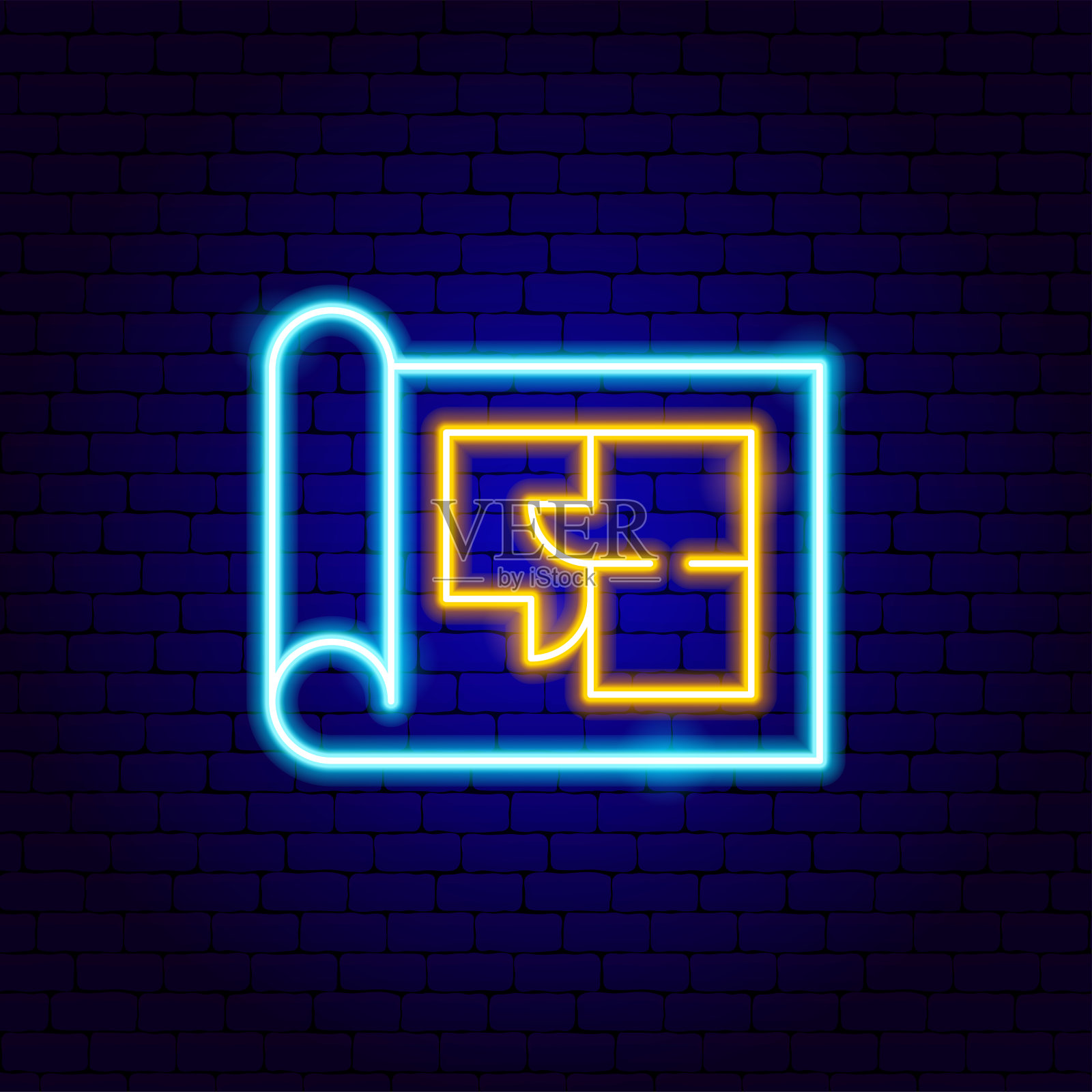 房屋平面图霓虹招牌插画图片素材