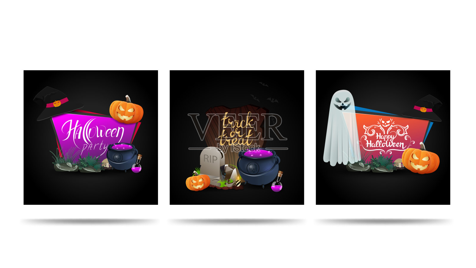 万圣节广场模板与万圣节元素为您的艺术与。万圣节派对，万圣节快乐，不给糖就捣蛋插画图片素材