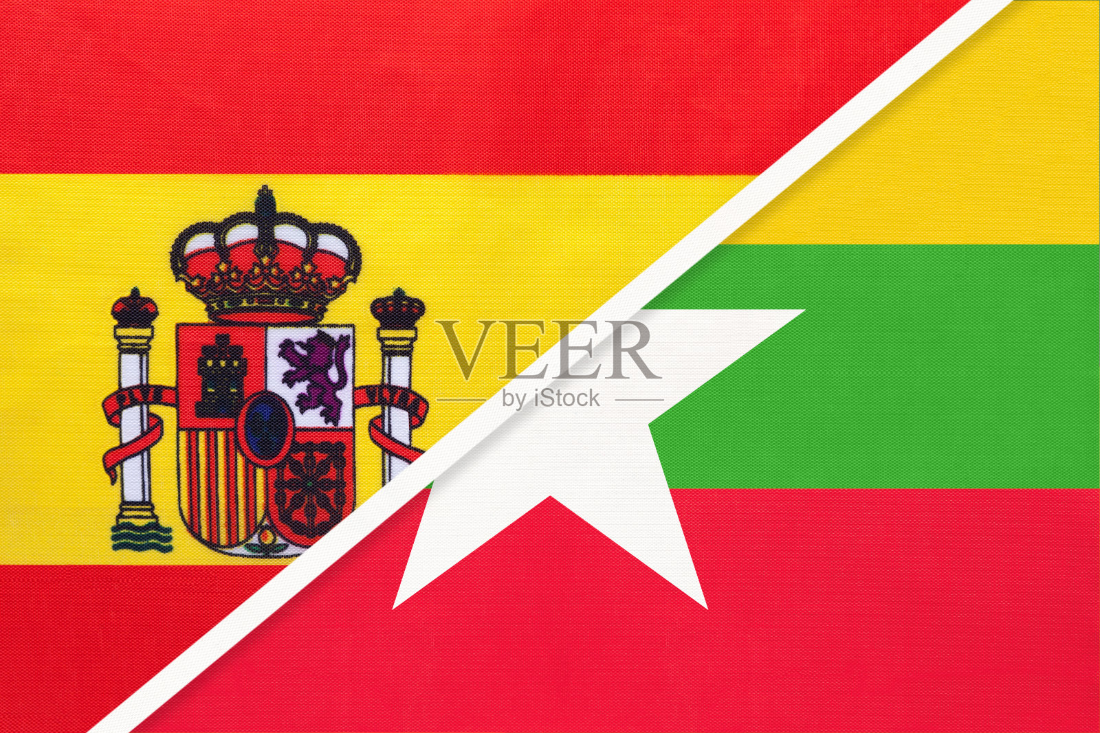 西班牙和缅甸，象征两种纺织品国旗。欧洲和亚洲国家之间的伙伴关系。插画图片素材
