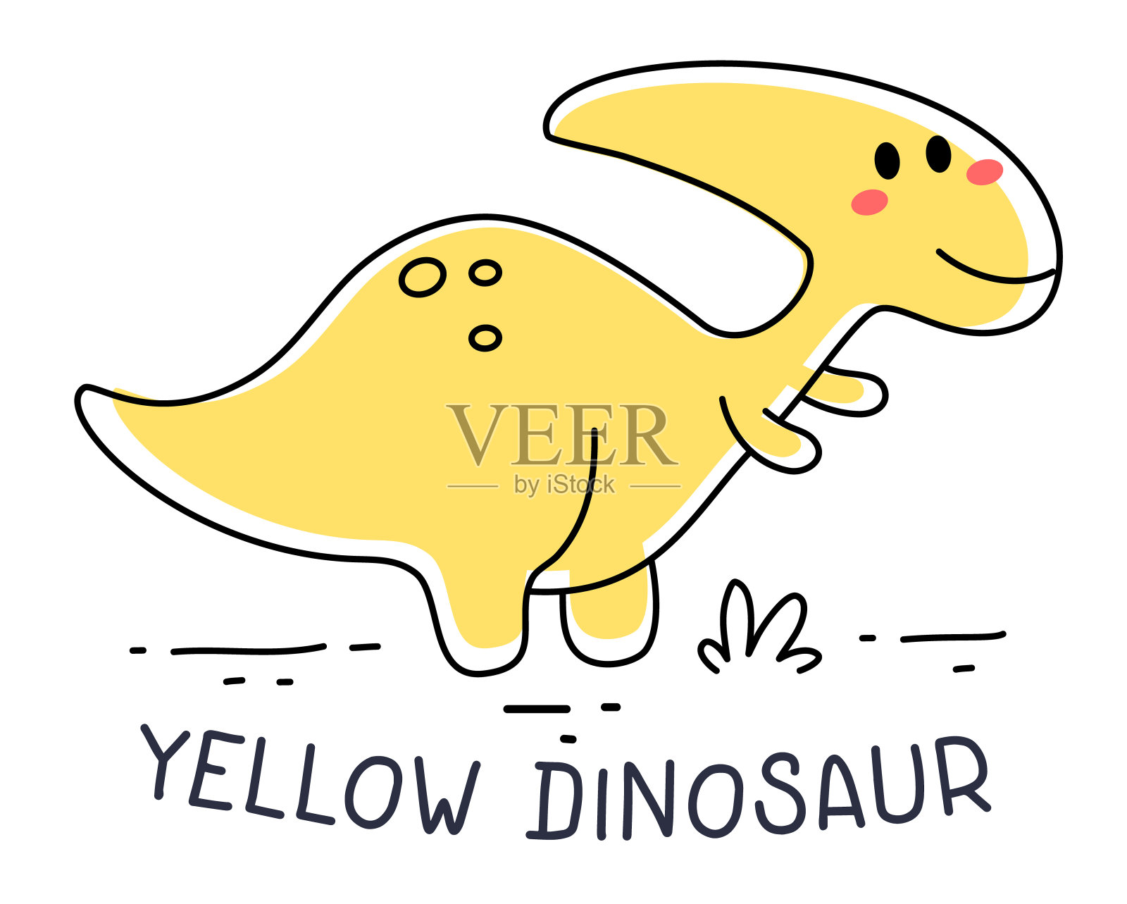 向量插图的快乐的黄色可爱的儿童恐龙角色在白色的背景。插画图片素材