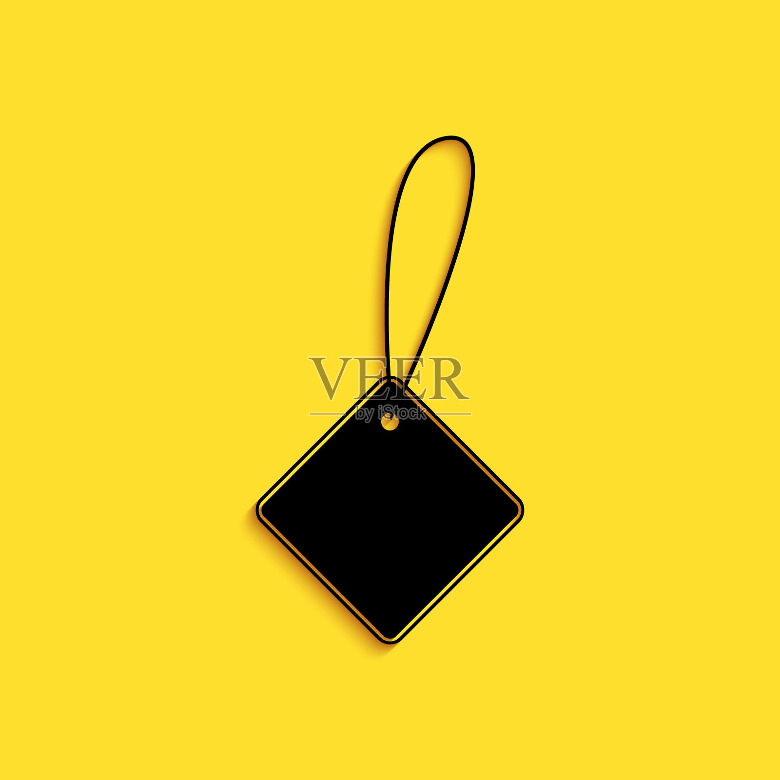 黑色空白标签模板价格标签图标孤立在黄色背景上。空的购物折扣标签。旗帜模板的折扣。长长的阴影风格。向量设计元素图片