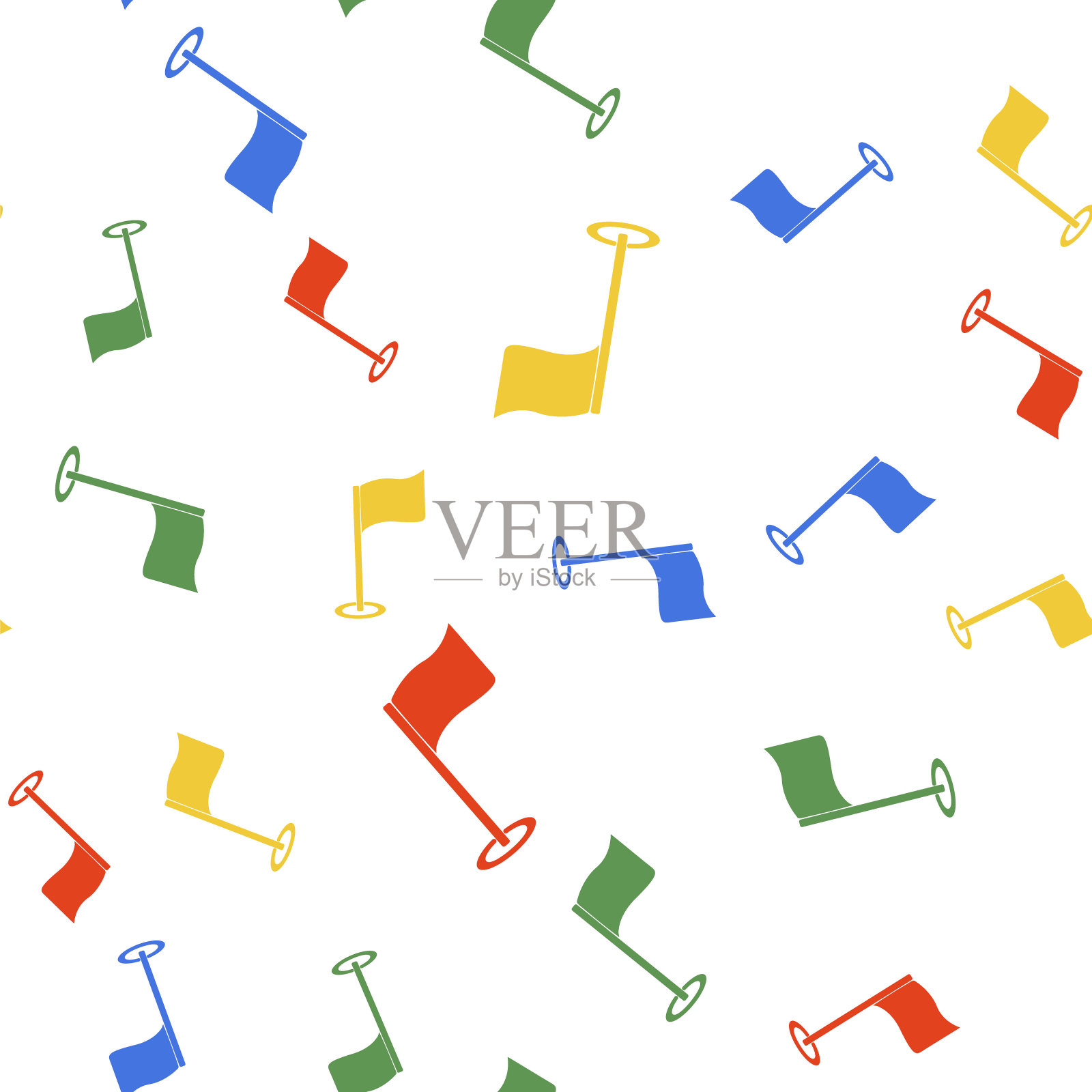 彩色高尔夫旗帜图标隔离无缝模式上的白色背景。高尔夫球器材或配件向量设计元素图片