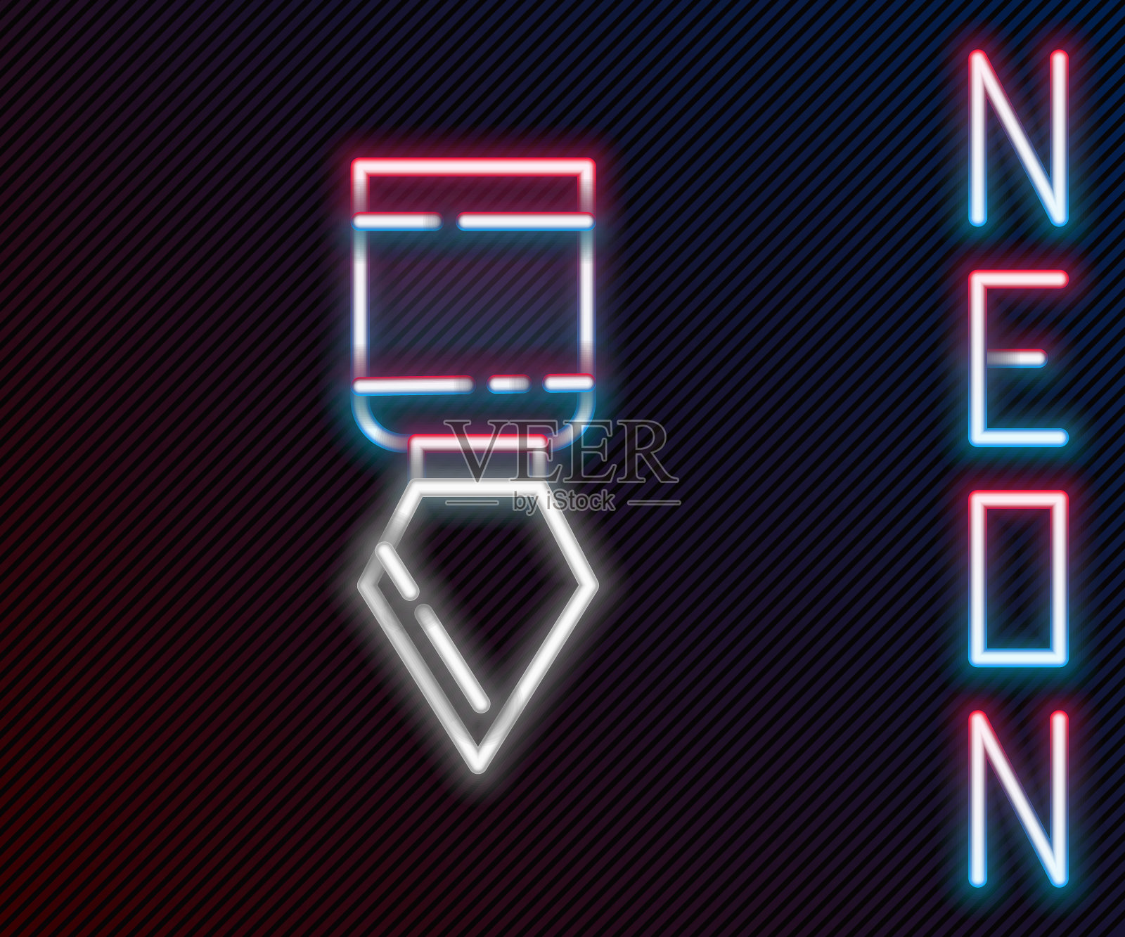 发光的霓虹灯线调色板刀图标隔离在黑色背景上。彩色轮廓概念。矢量图插画图片素材