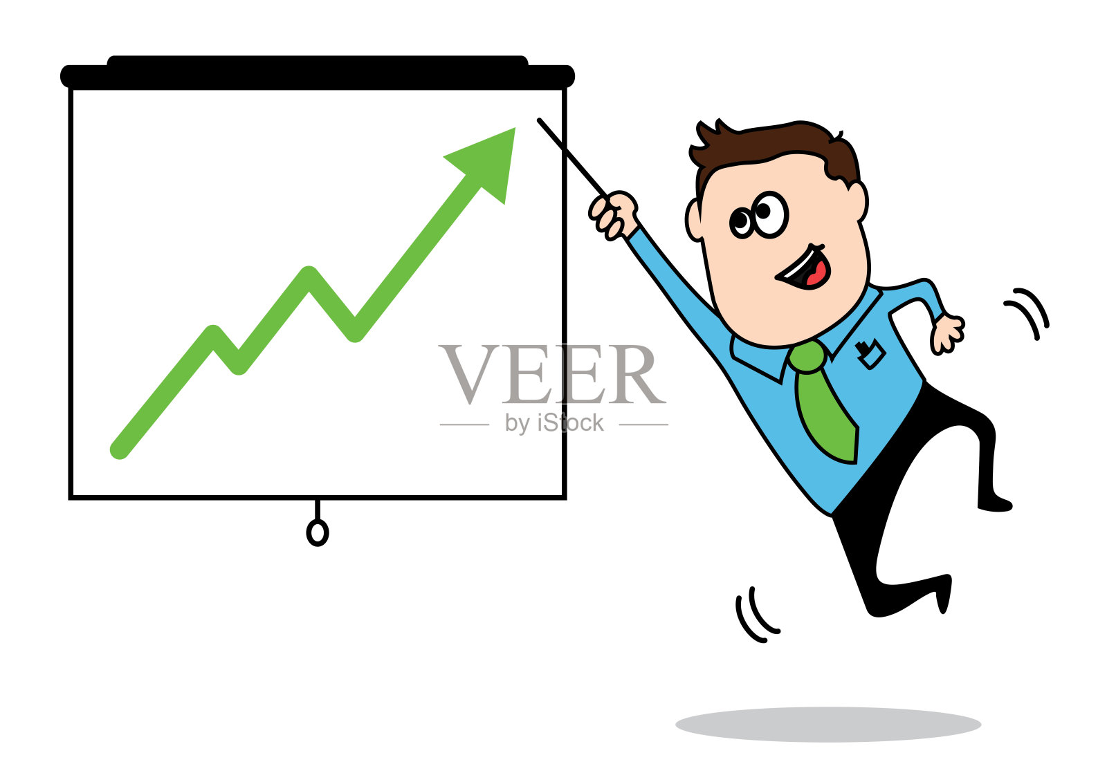 数据分析师商人兴奋地指着投影屏幕跳起来插画图片素材