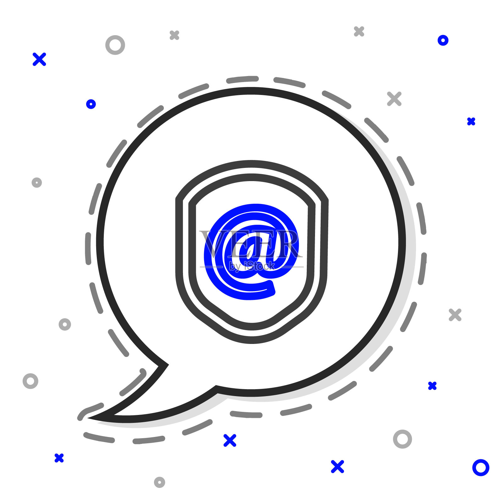 线盾牌与邮件和电子邮件图标隔离在白色背景。警卫队的迹象。安全、安全、保护、隐私的理念。色彩斑斓的轮廓的概念。矢量图图标素材