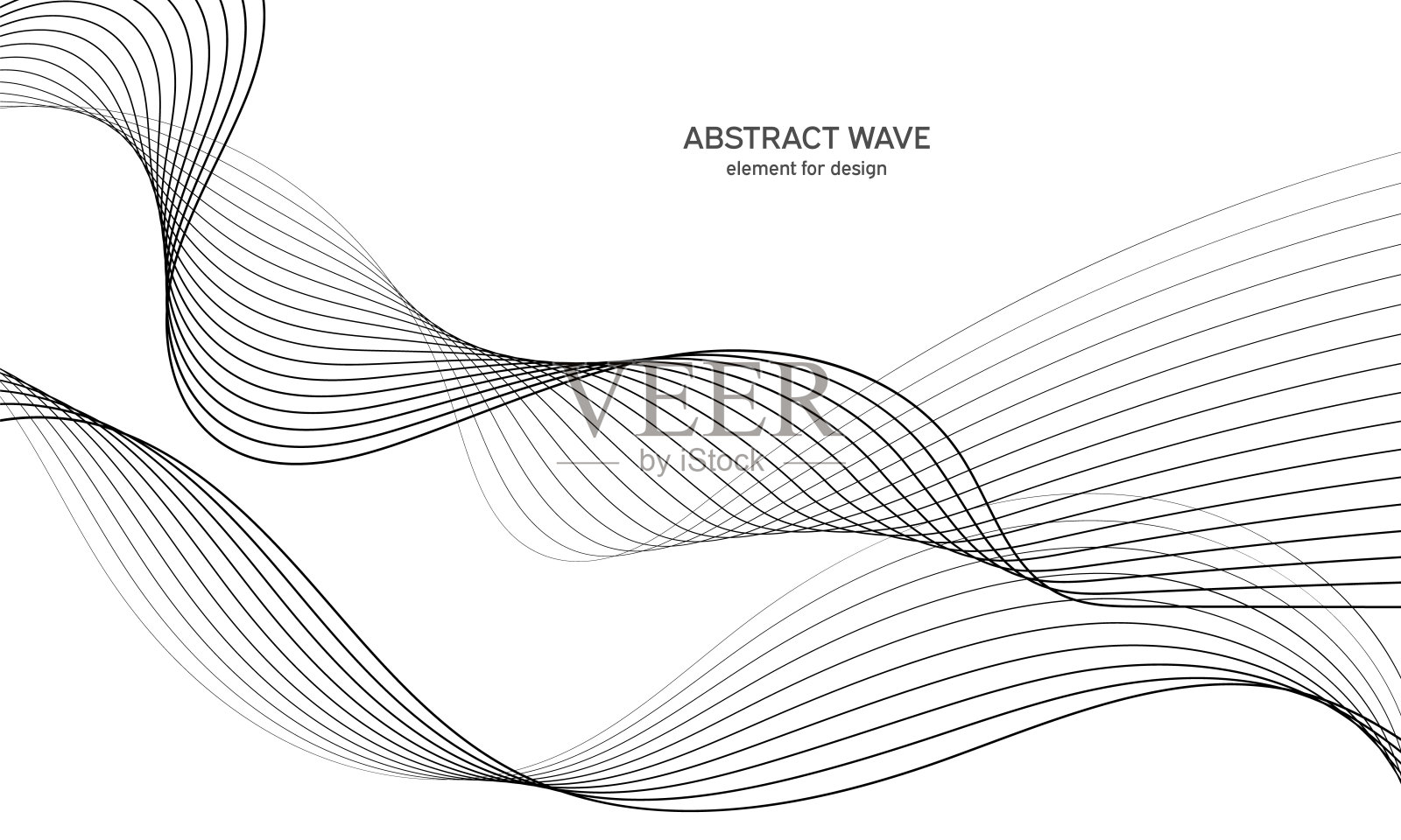 抽象的波浪元件设计。数字频率跟踪均衡器。程式化的线条艺术背景。矢量插图。使用混合工具创建波浪与线条。曲线波浪形线条，平滑条纹。插画图片素材