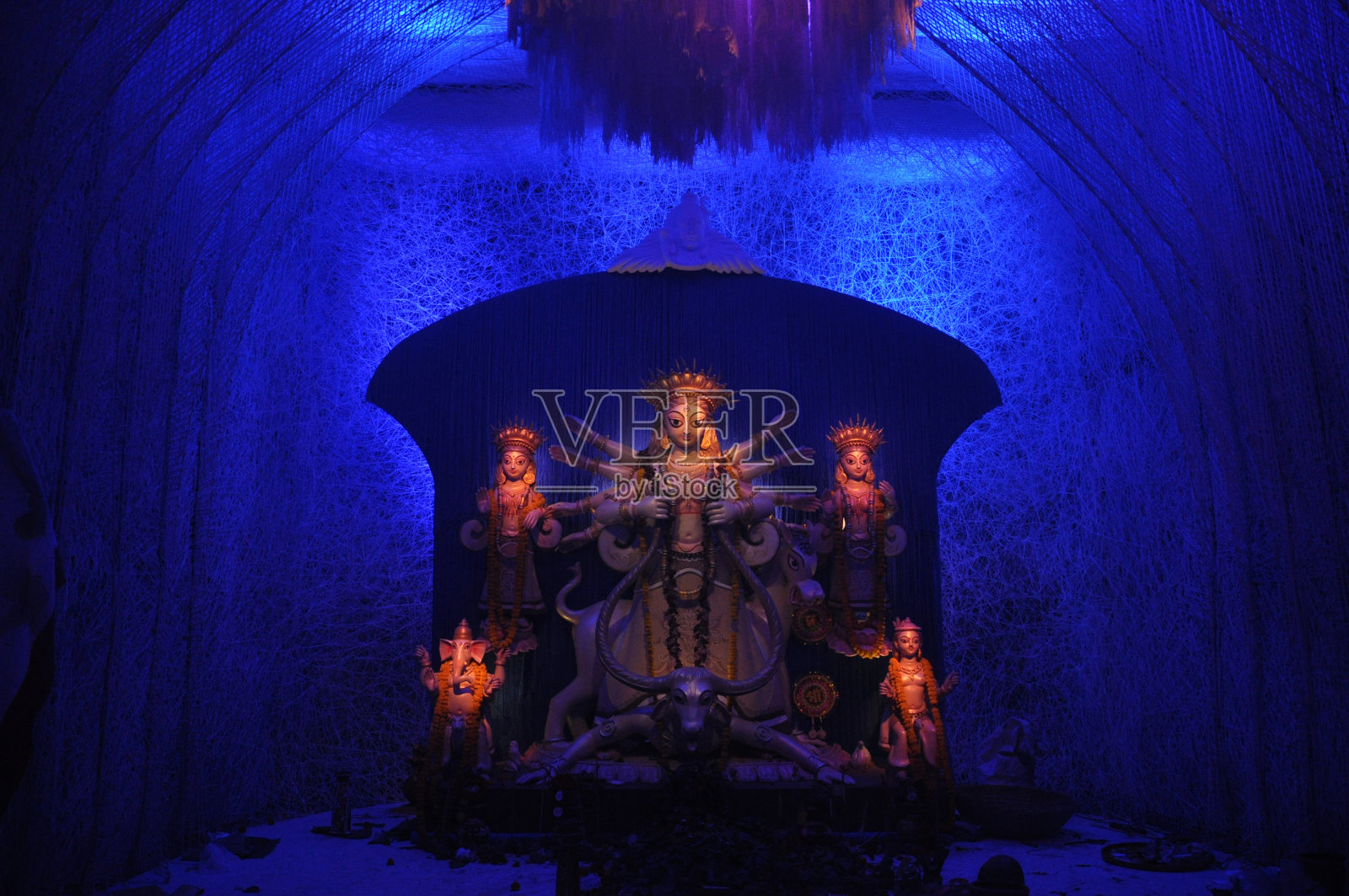 加尔各答杜尔迦祭祀节的杜尔迦神像照片摄影图片