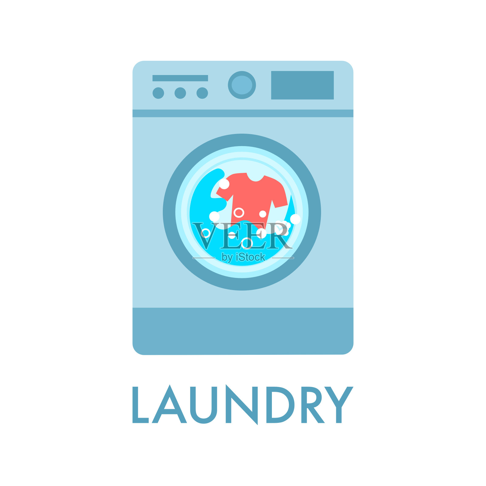 采用平板设计的洗衣机洗衣服。洗衣服务概念矢量插图上的白色背景。插画图片素材