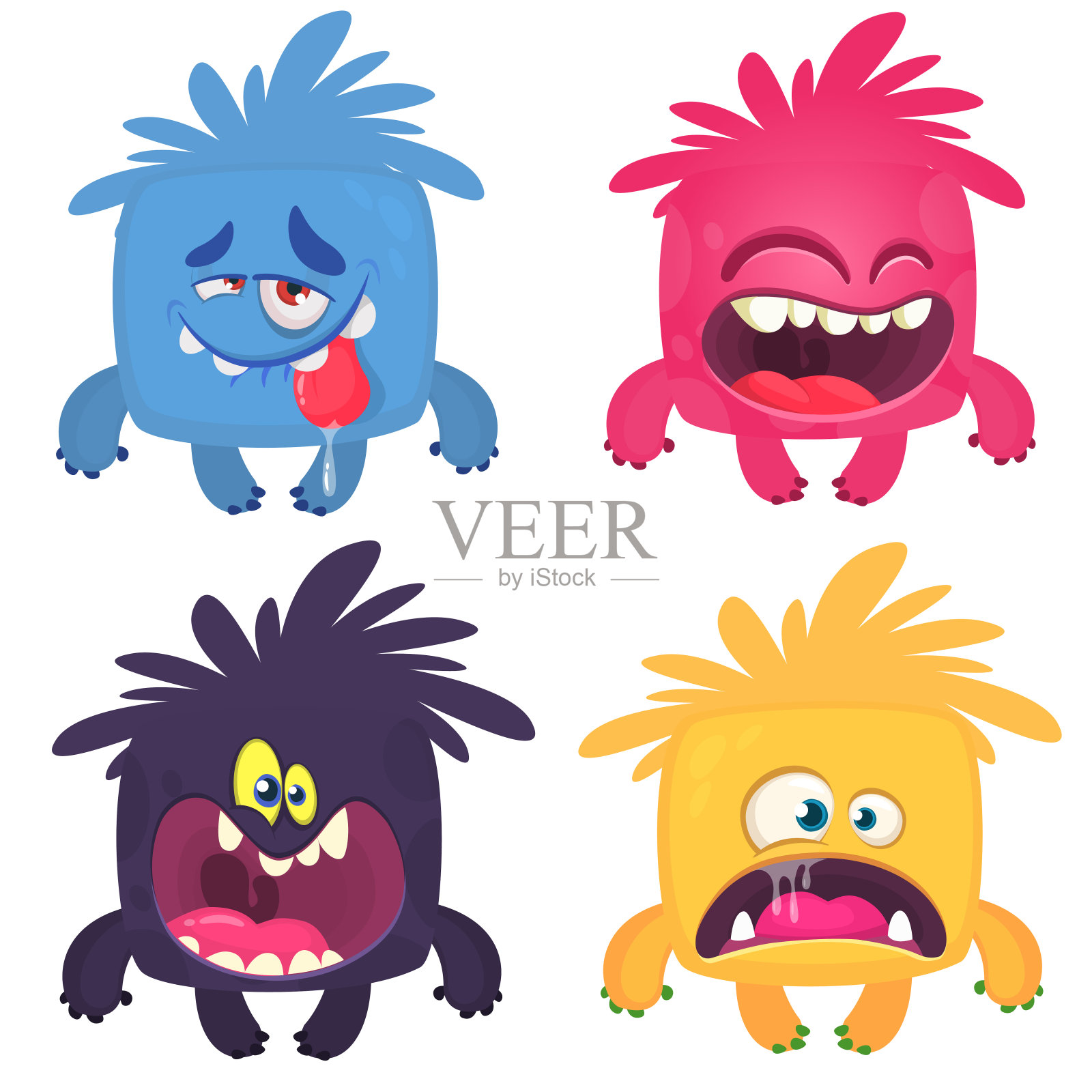 有趣的卡通动物。一组卡通向量怪物。万圣节设计说明设计元素图片