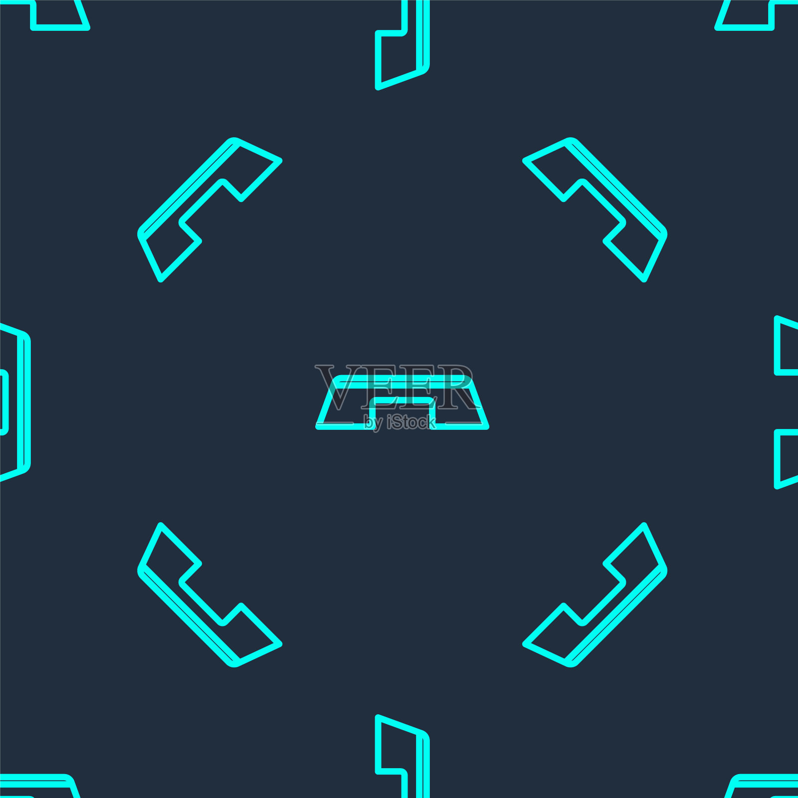 绿色线梯级平台图标隔离无缝模式上的蓝色背景。向量插画图片素材