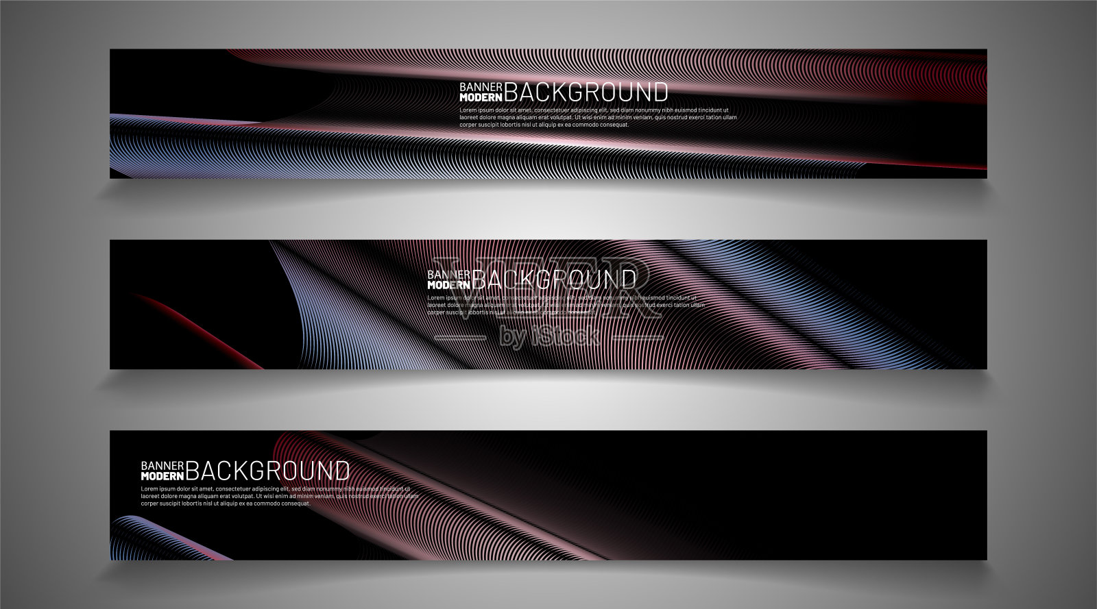 矩形矢量旗帜设计与条纹线波浪形状的黑色背景。设计模板素材