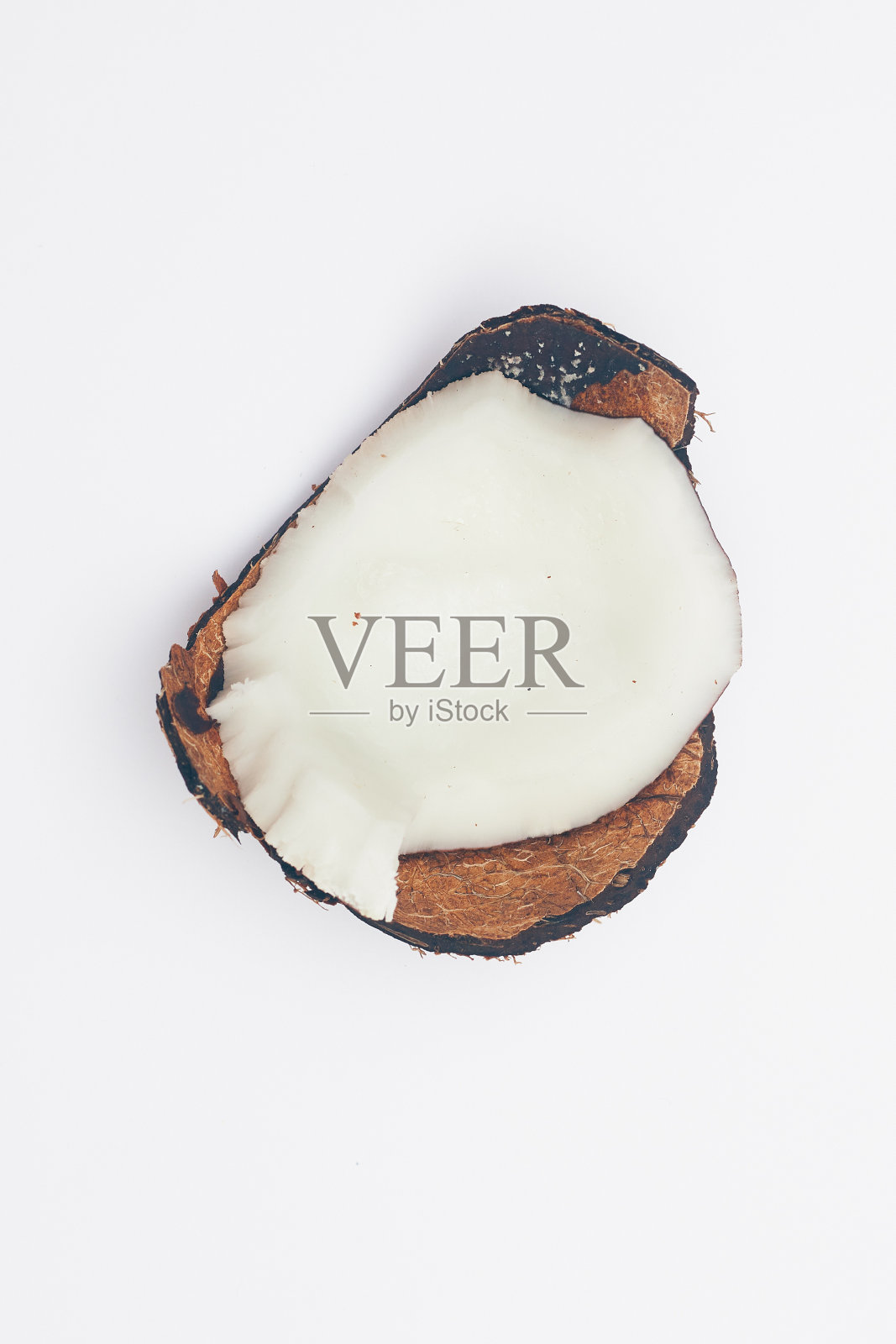 一片椰子在白色背景孤立，复制空间，flatley照片摄影图片