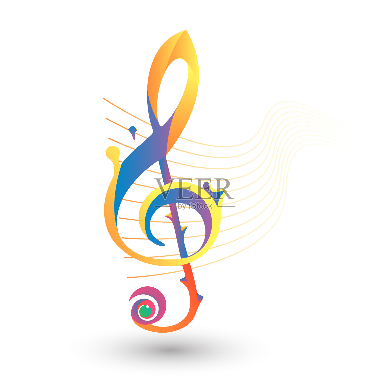 抽象的标志关于音乐，有吸引力的色彩层次像液体颜料充满了色彩插画图片素材