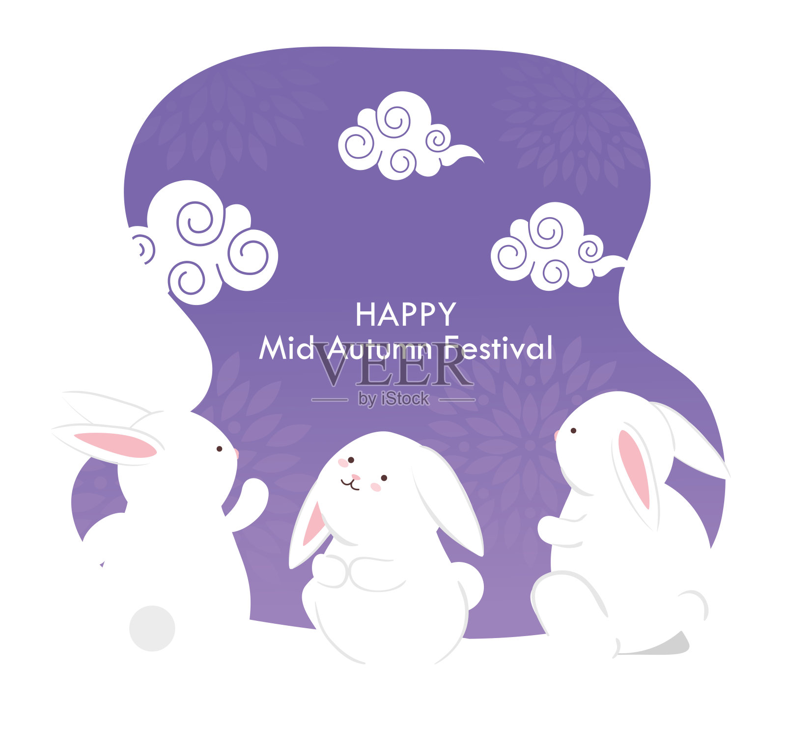 中国的中秋节有兔子和云插画图片素材