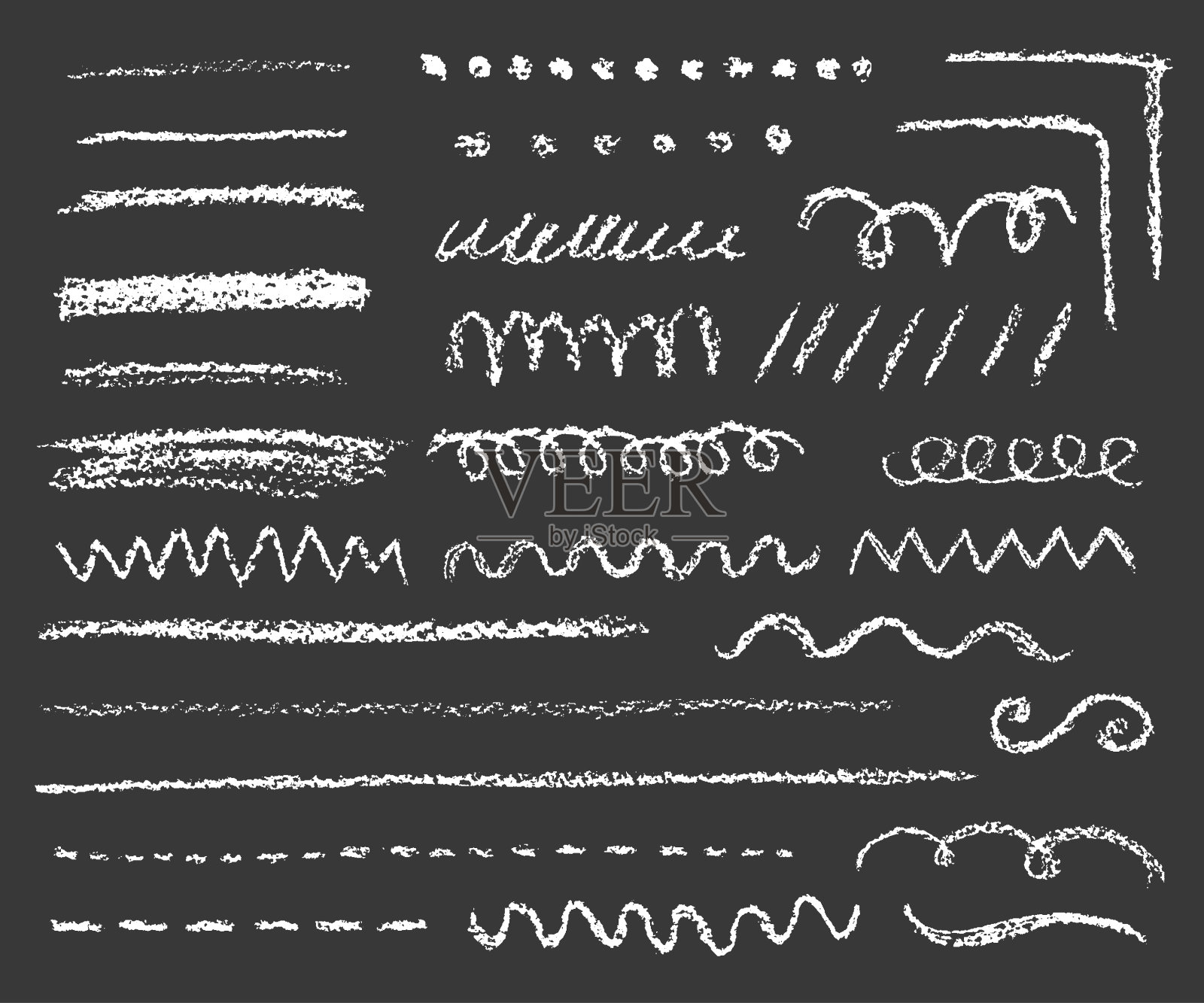 深色背景上的粉笔线条和笔触大合集插画图片素材