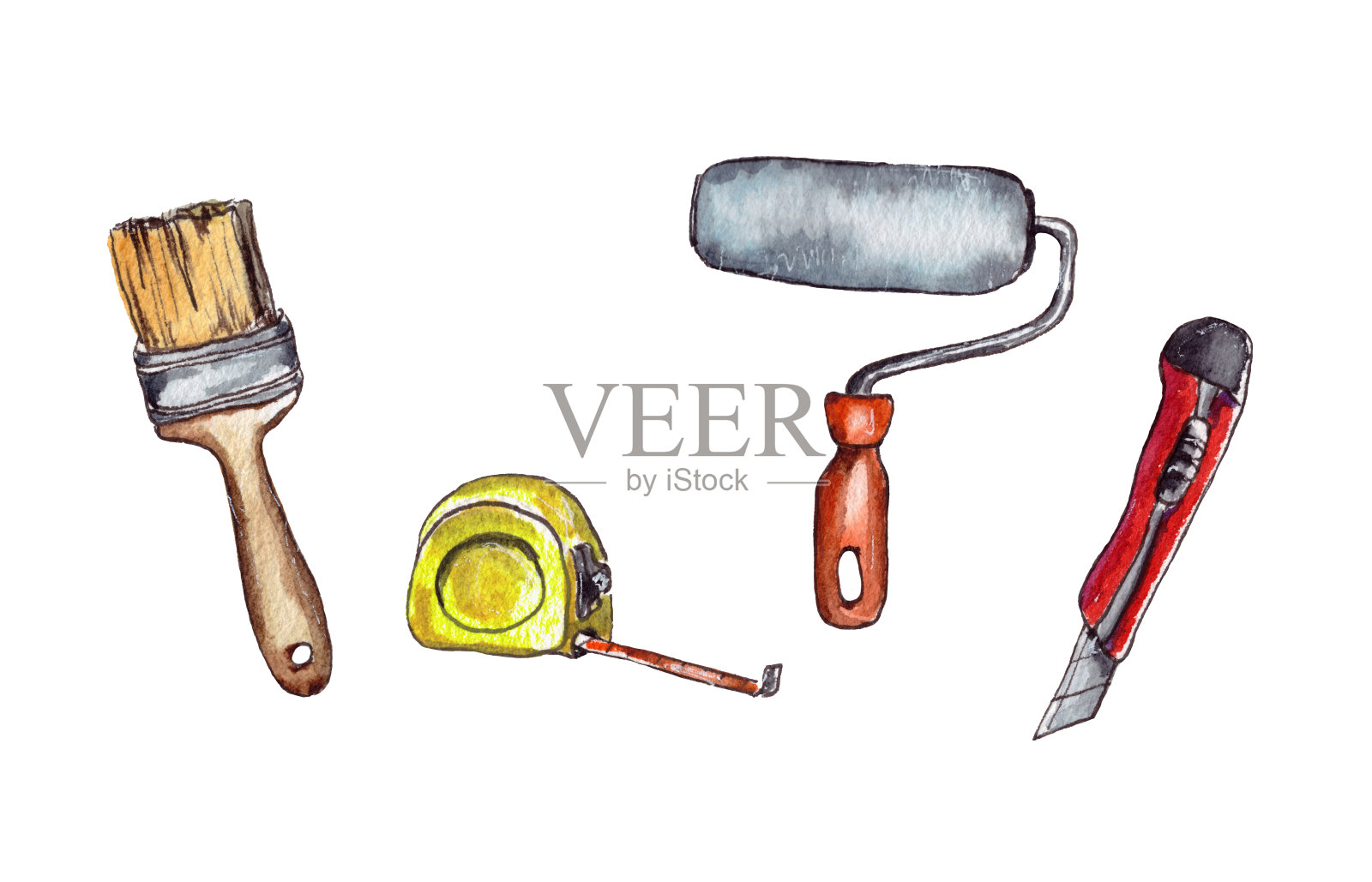 水彩插图工具修复，设置，孤立插画图片素材