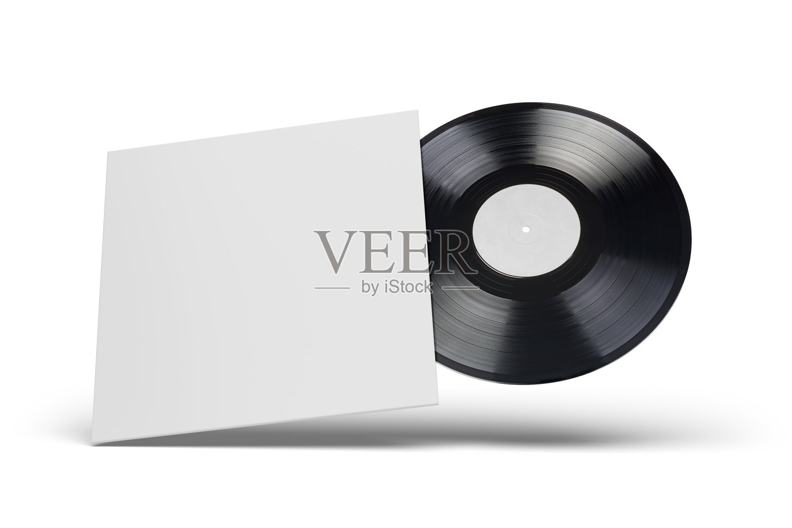 白色背景上有硬纸板封面的黑胶唱片。照片摄影图片
