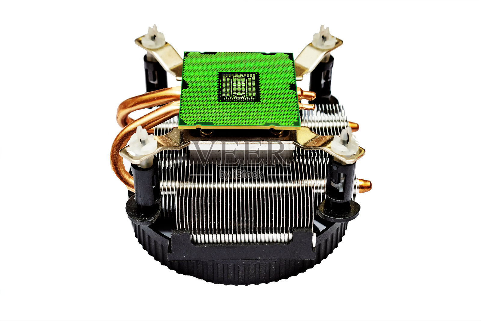 电脑处理器和冷却器。孤立在白色背景上。照片摄影图片