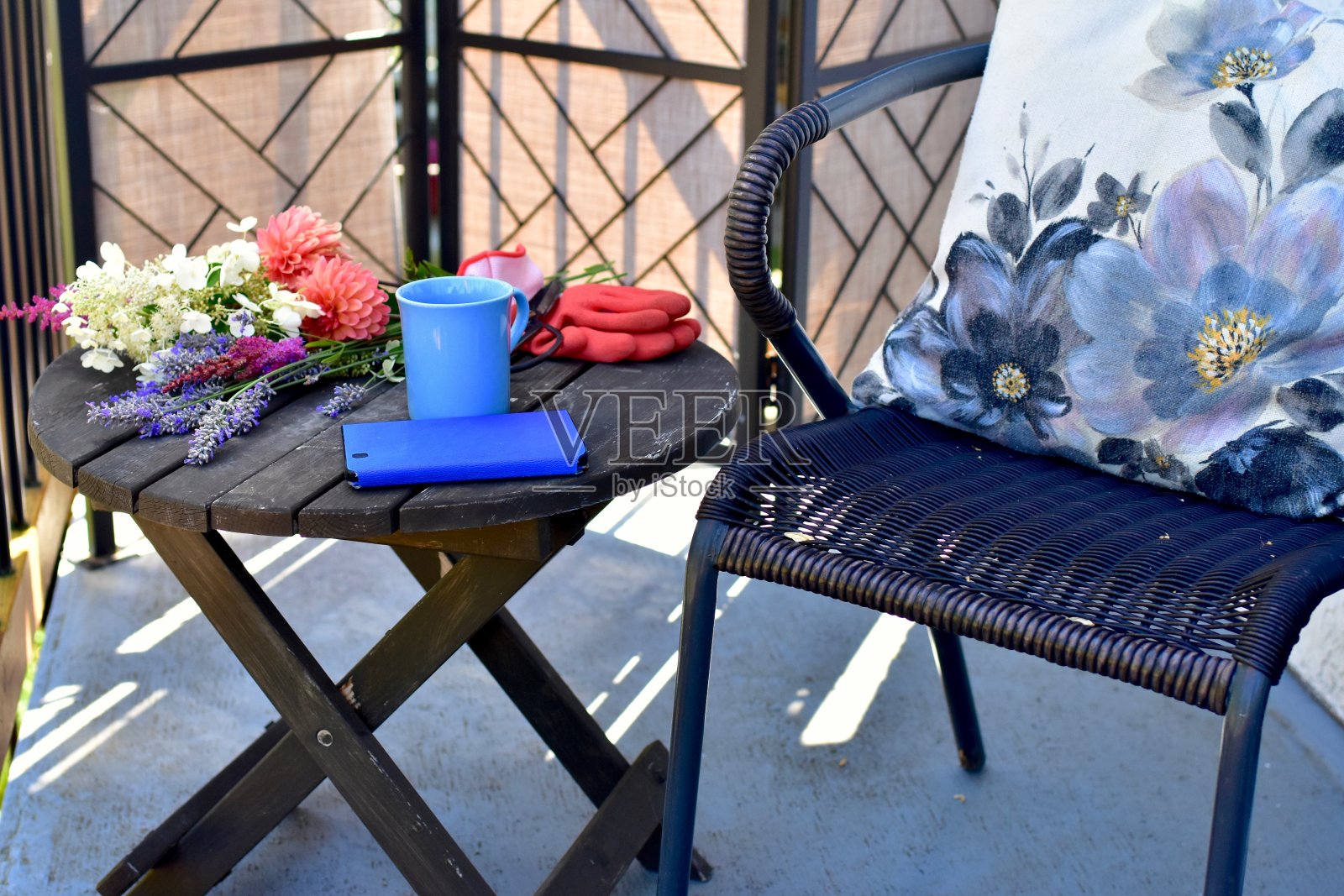 户外露台座位放松在美丽的景观小空间后院在夏天的下午照片摄影图片