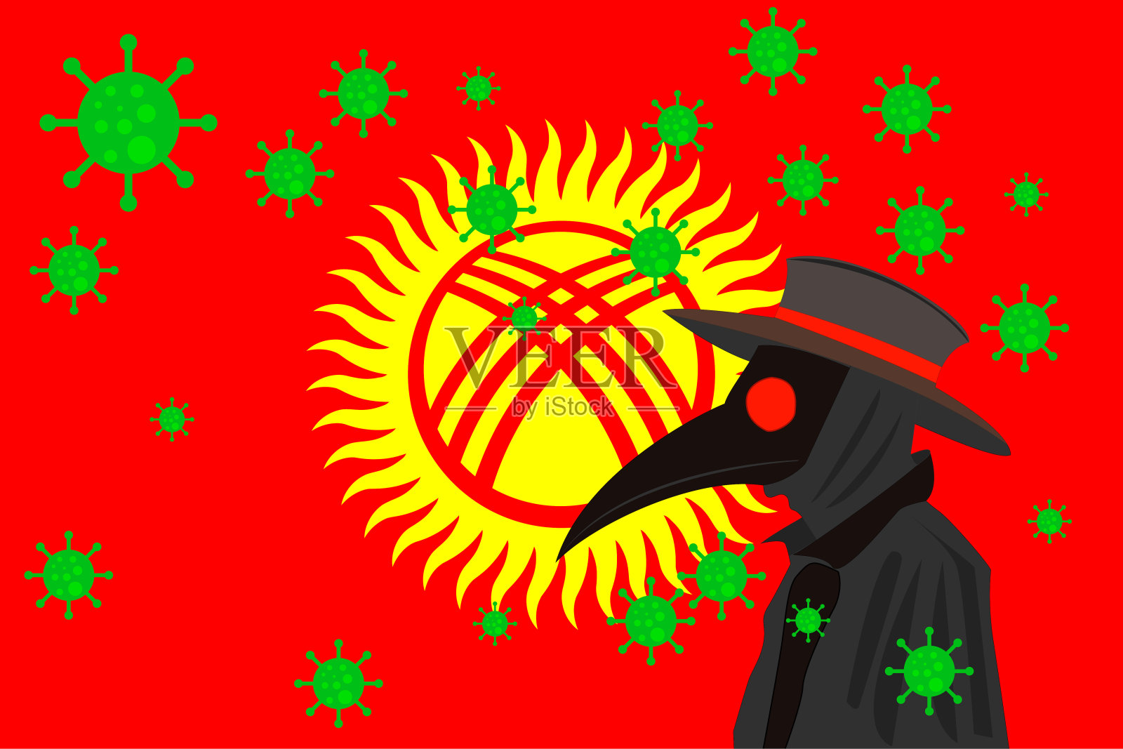 佩斯特博士在吉尔吉斯斯坦挂了旗插画图片素材