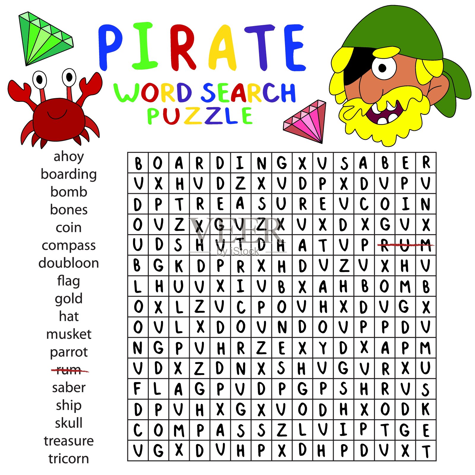 有趣的海盗字谜搜索男孩股票矢量插图插画图片素材