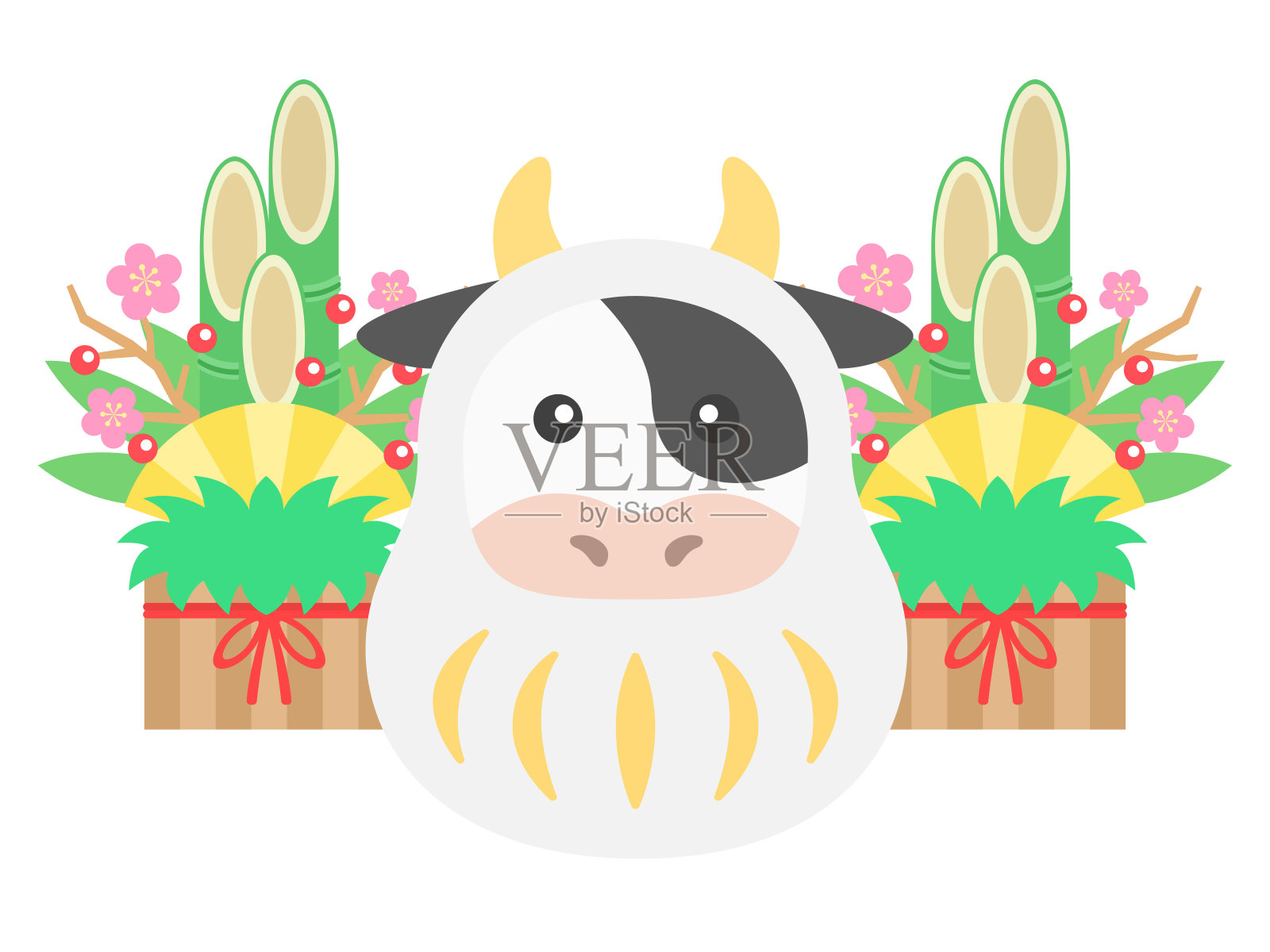 插图一头奶牛穿着达摩木谷插画图片素材