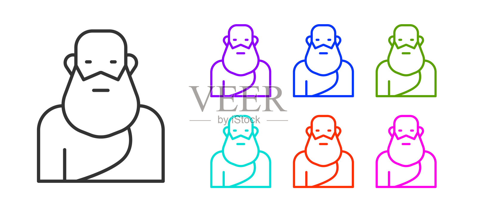 黑线苏格拉底图标孤立在白色背景上。索克拉特古希腊雅典古代哲学。设置图标丰富多彩。向量插画图片素材