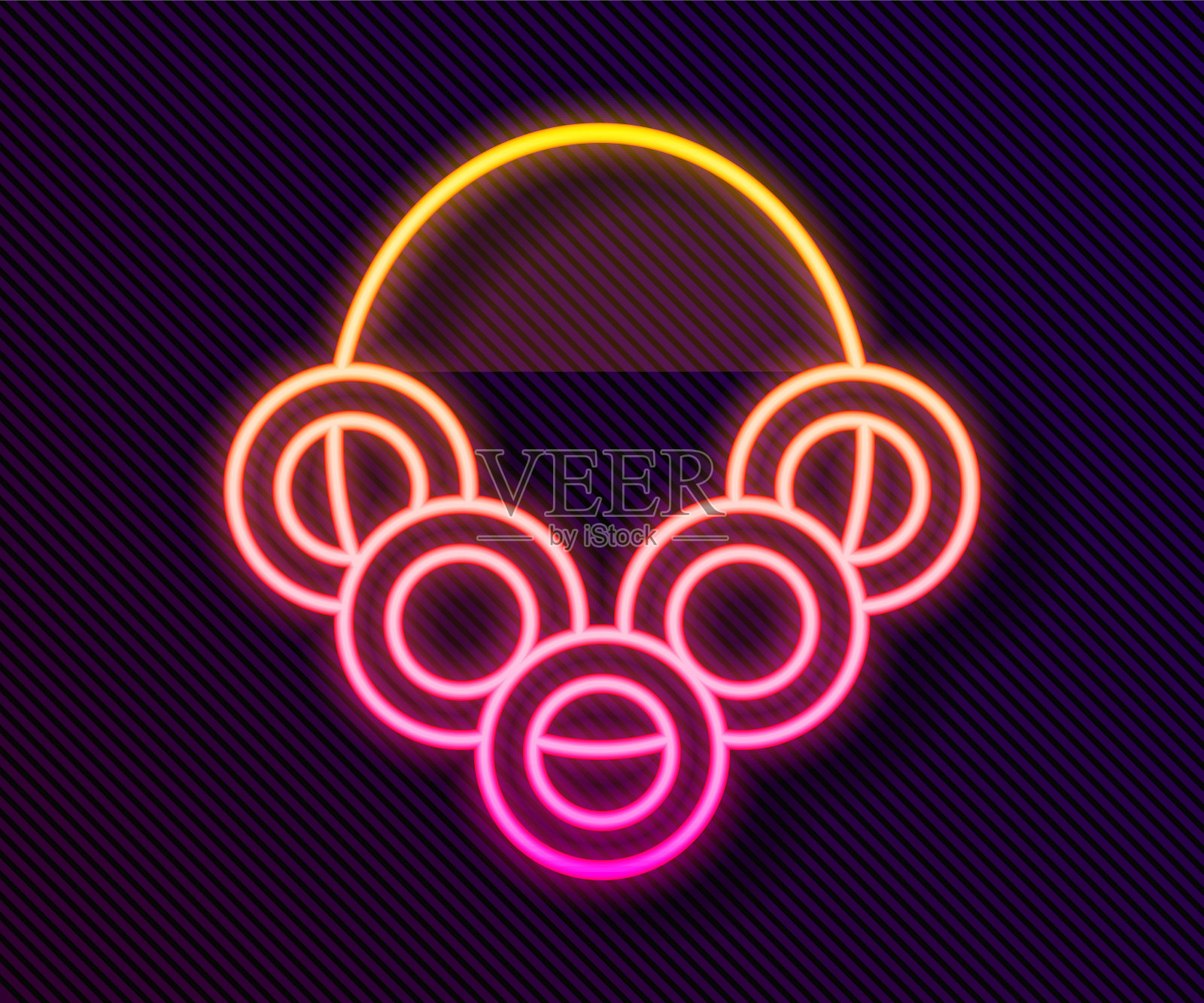 发光的霓虹灯线俄罗斯百吉饼上的绳子图标孤立在黑色的背景。向量插画图片素材