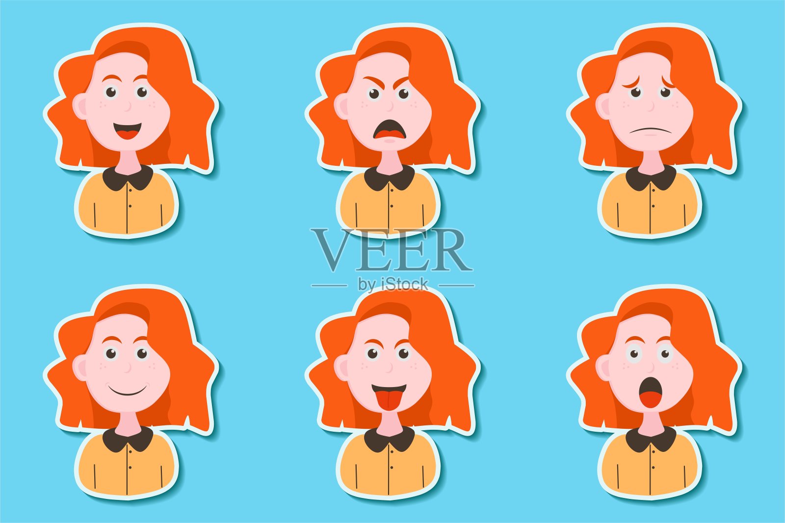 女性脸上带着情绪，设置女性情绪插画图片素材