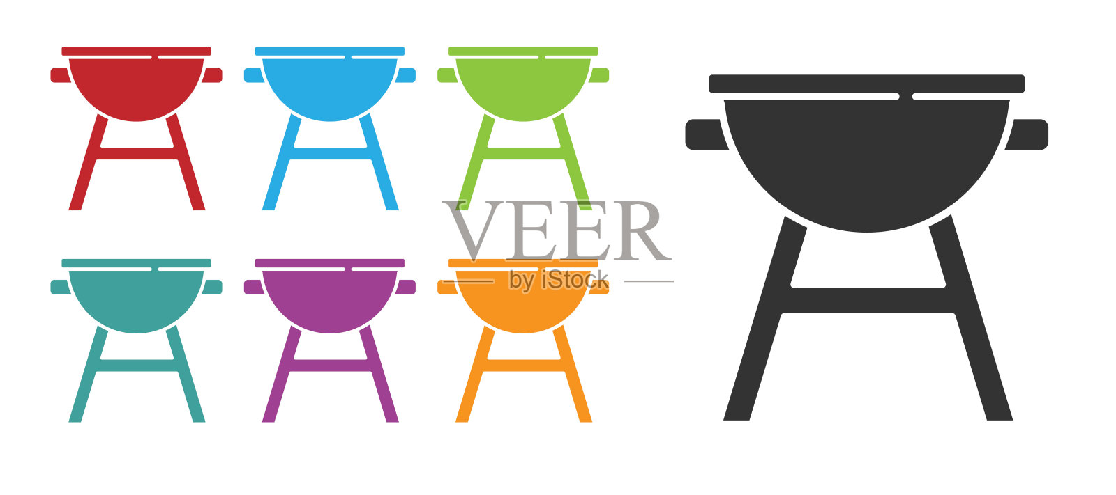 黑色烧烤架图标孤立的白色背景。烧烤烧烤聚会。设置图标丰富多彩。向量插画图片素材