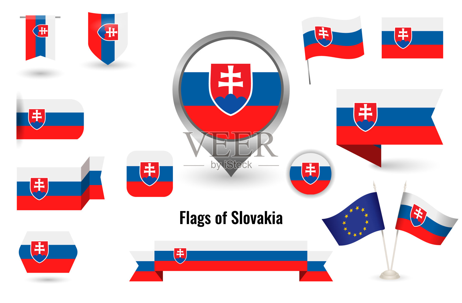 斯洛伐克国旗。大量的图标和符号。设计元素图片